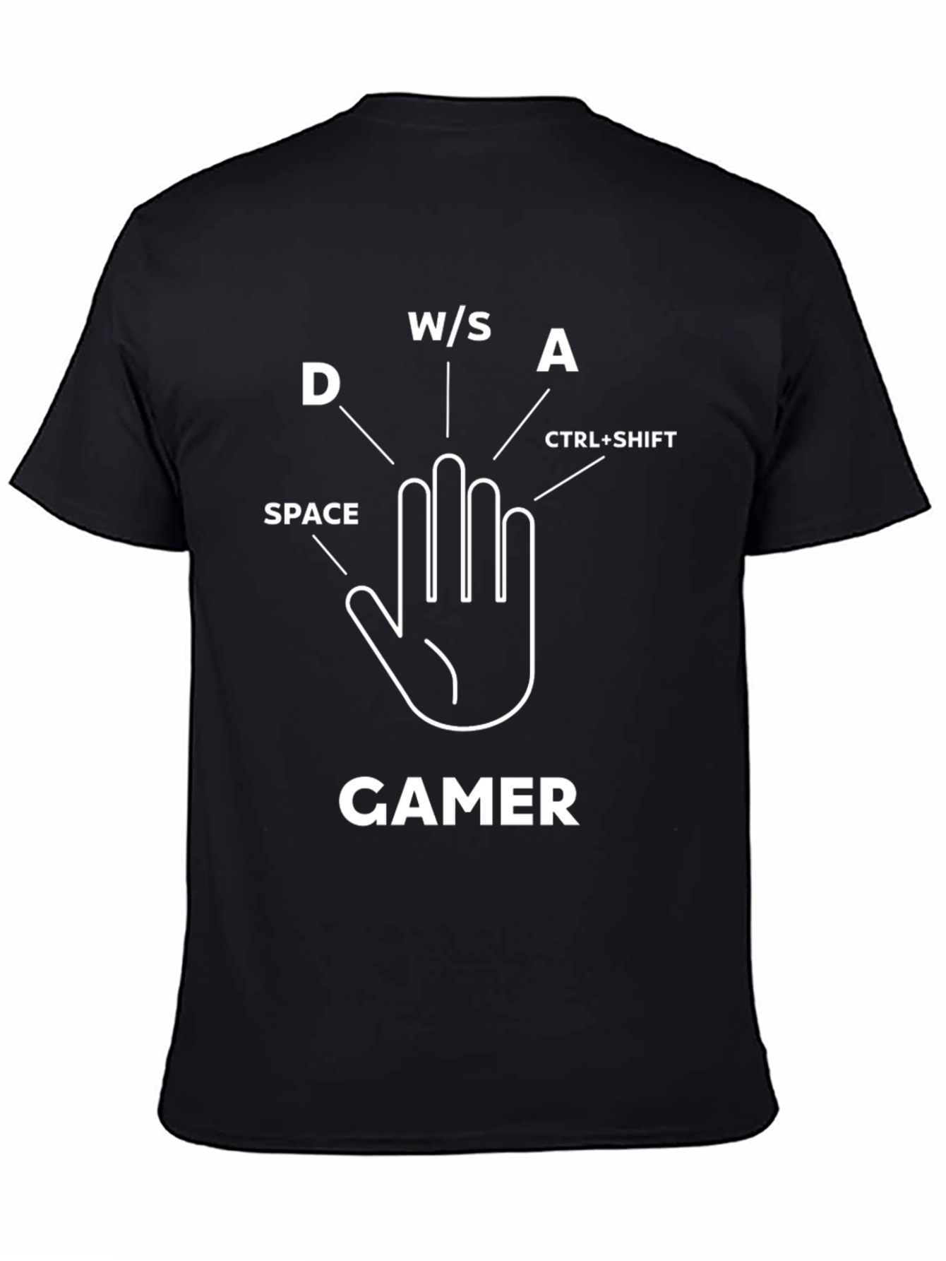 Black Gamer Hand Black T-Shirt - WASD Control view 4