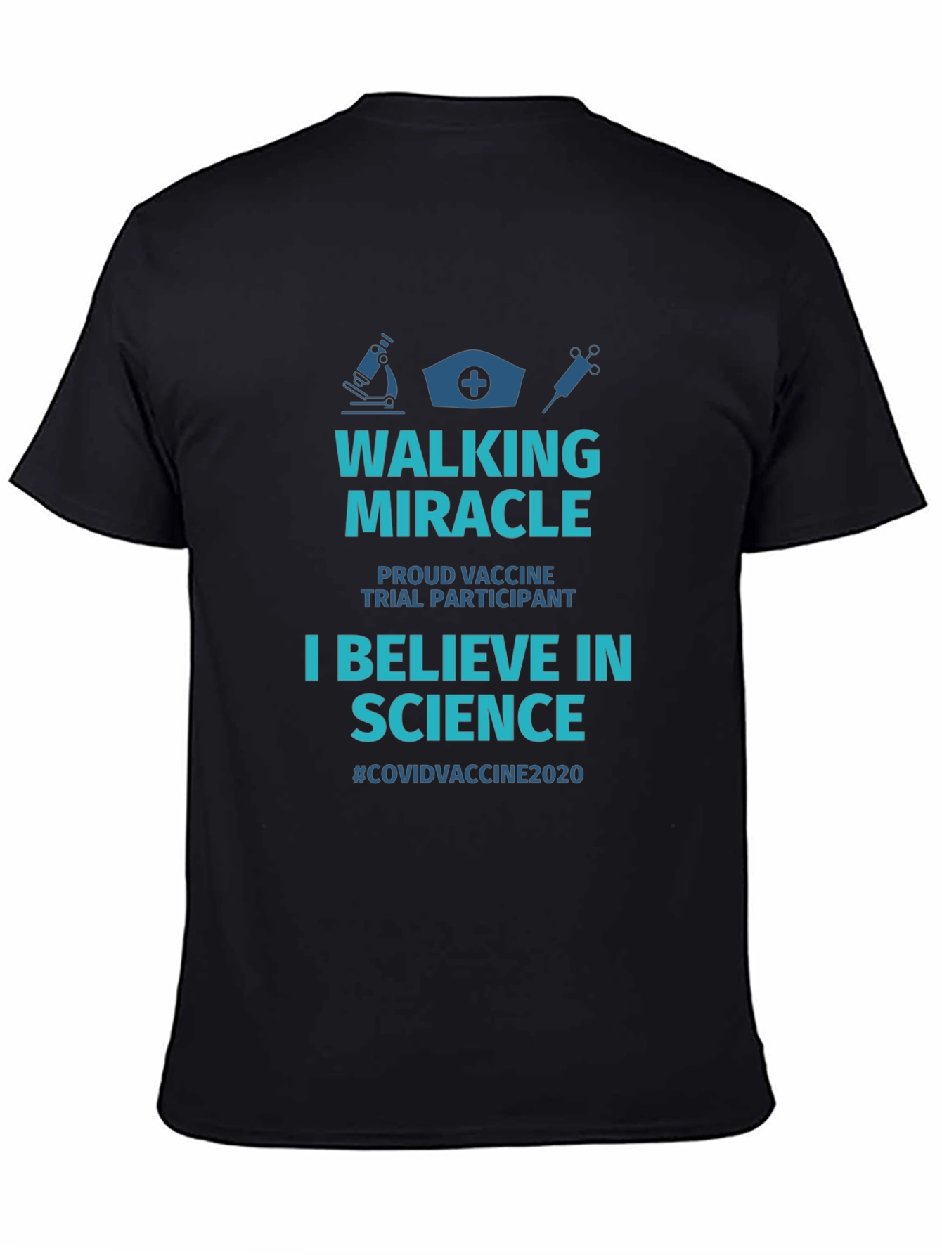 Black Walking Miracle Vaccine Trial T-Shirt view 4
