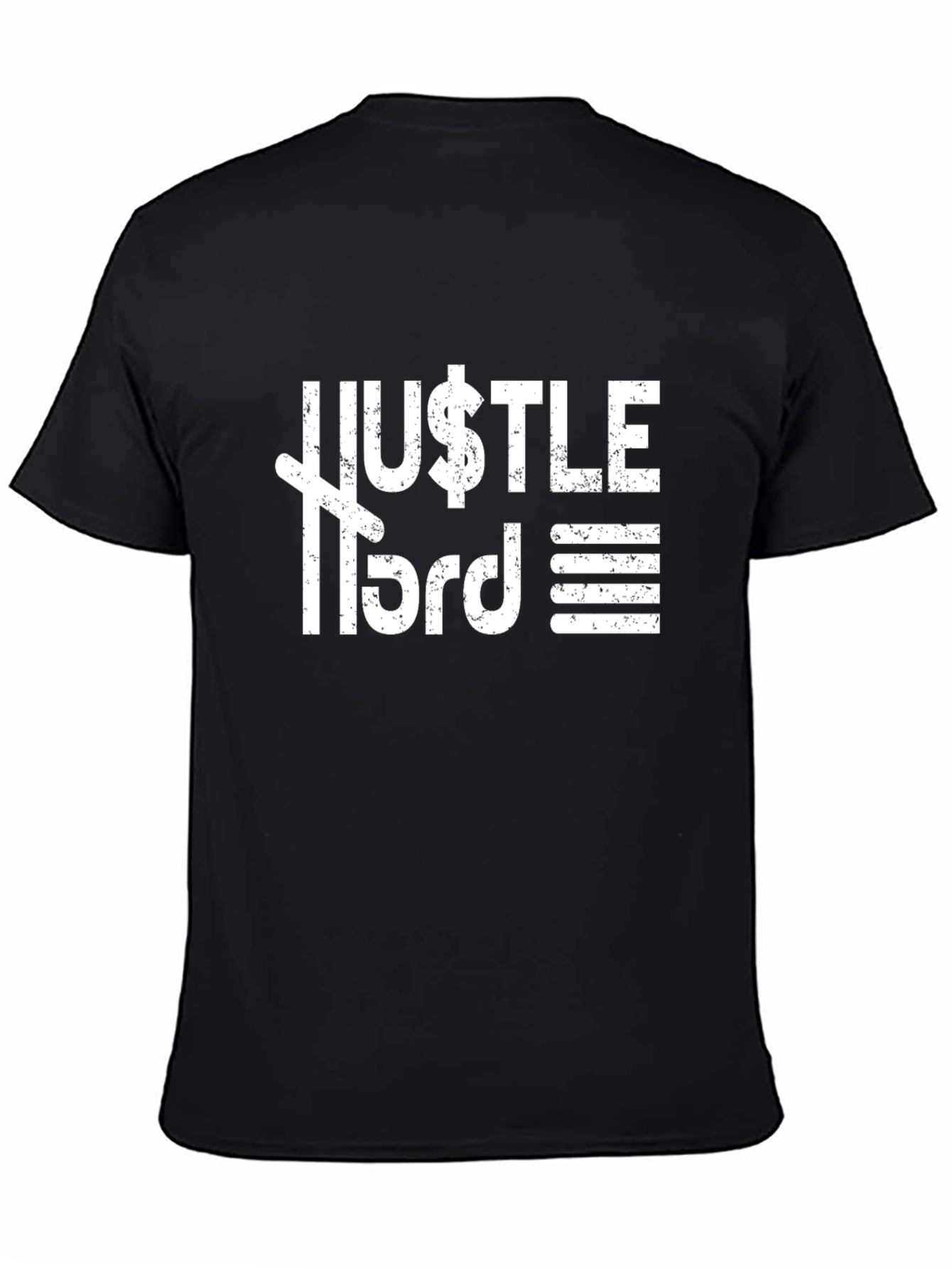 Black Hustle Hard Graphic T-Shirt - Black Crew Neck view 4