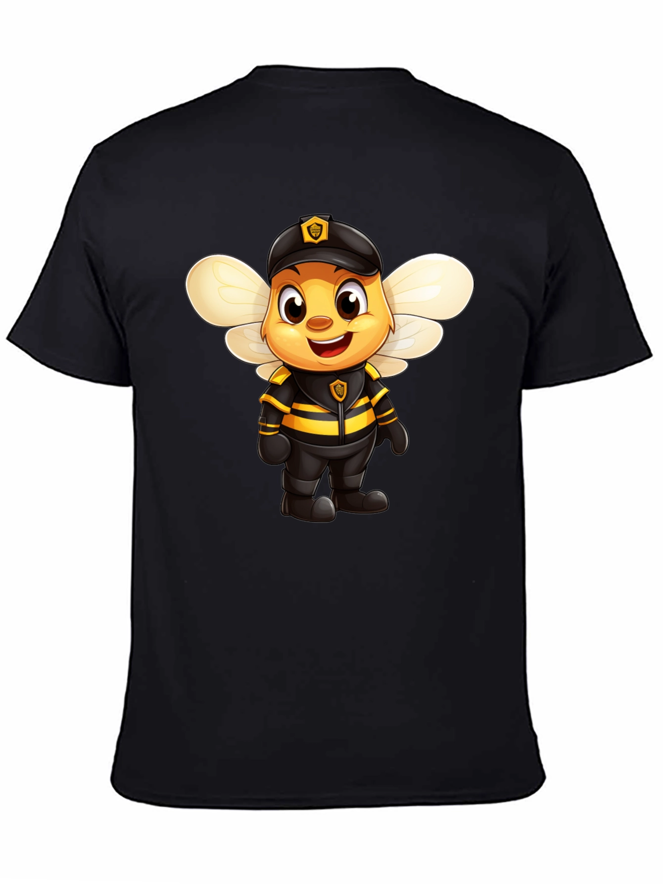 Black Cartoon Bee Police Officer Graphic Tee view 4