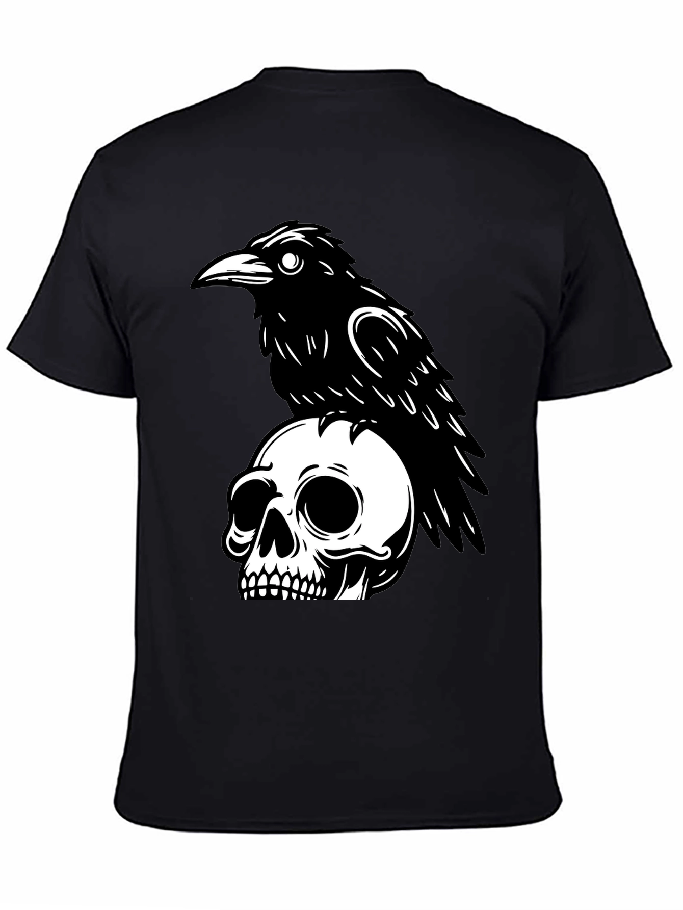 Black Raven on Skull Graphic T-Shirt - Black view 4