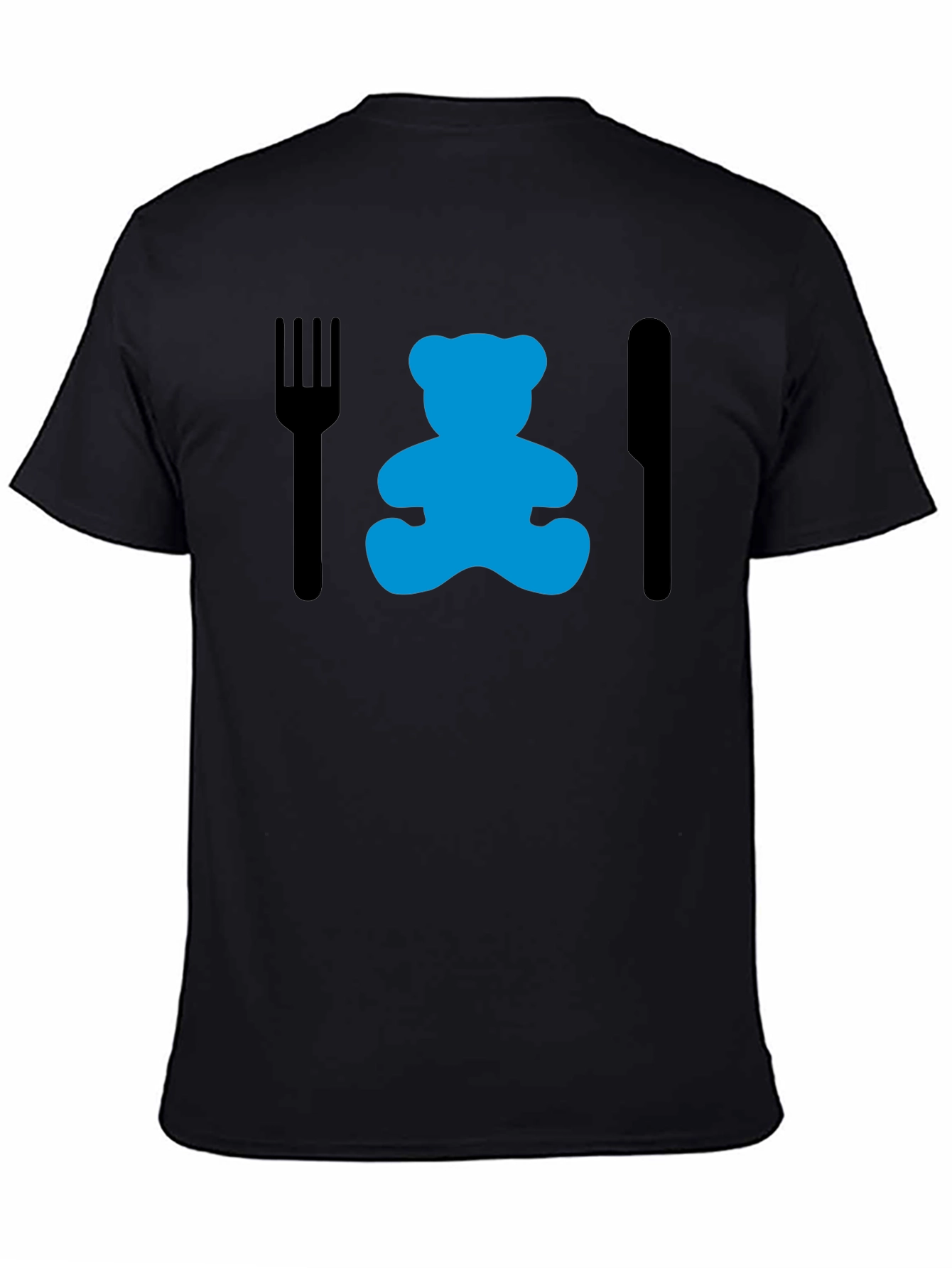 Black Funny Teddy Bear Dinner T-Shirt - Black view 4