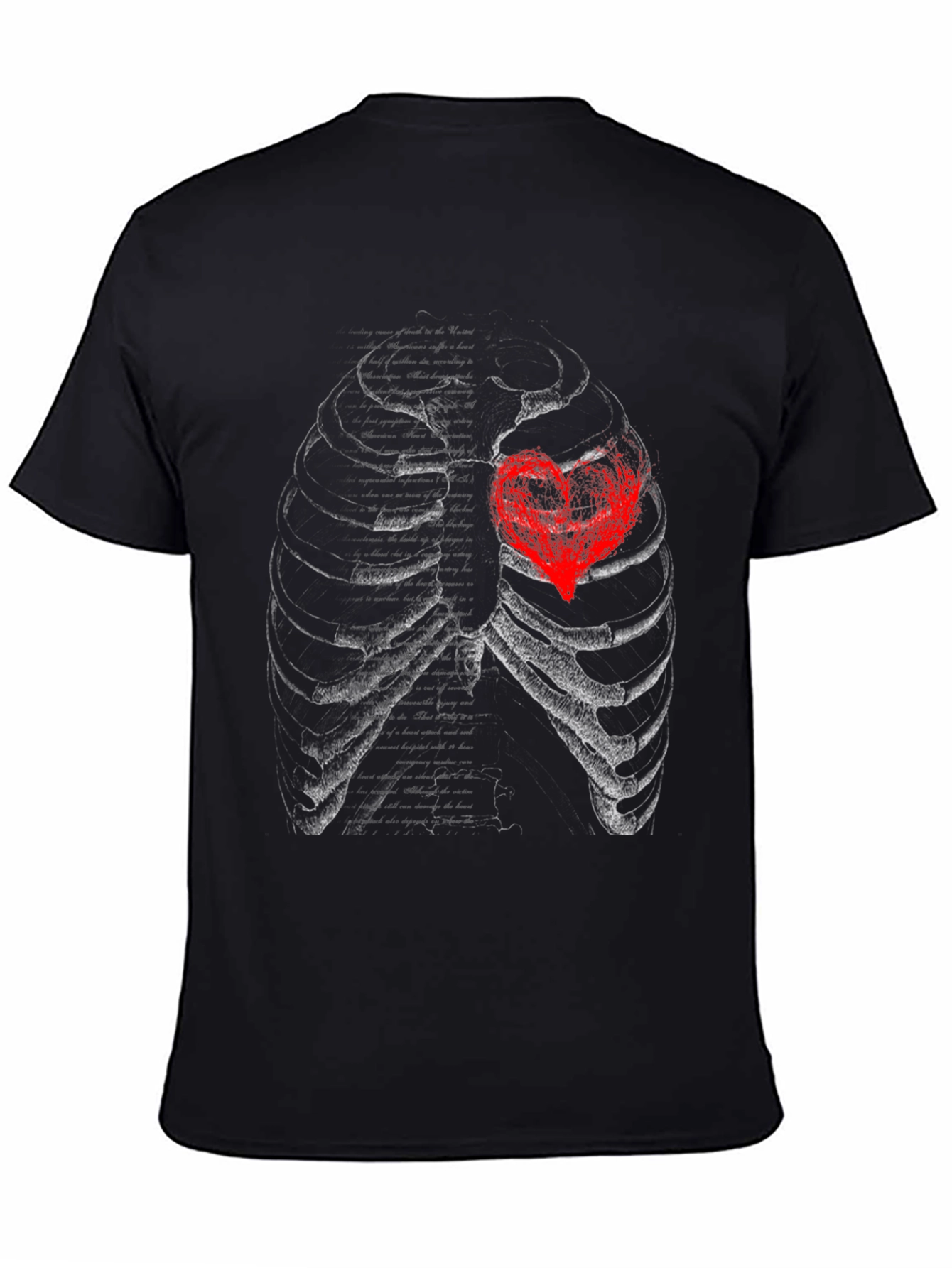 Black Anatomical Heart Rib Cage Graphic T-Shirt view 4