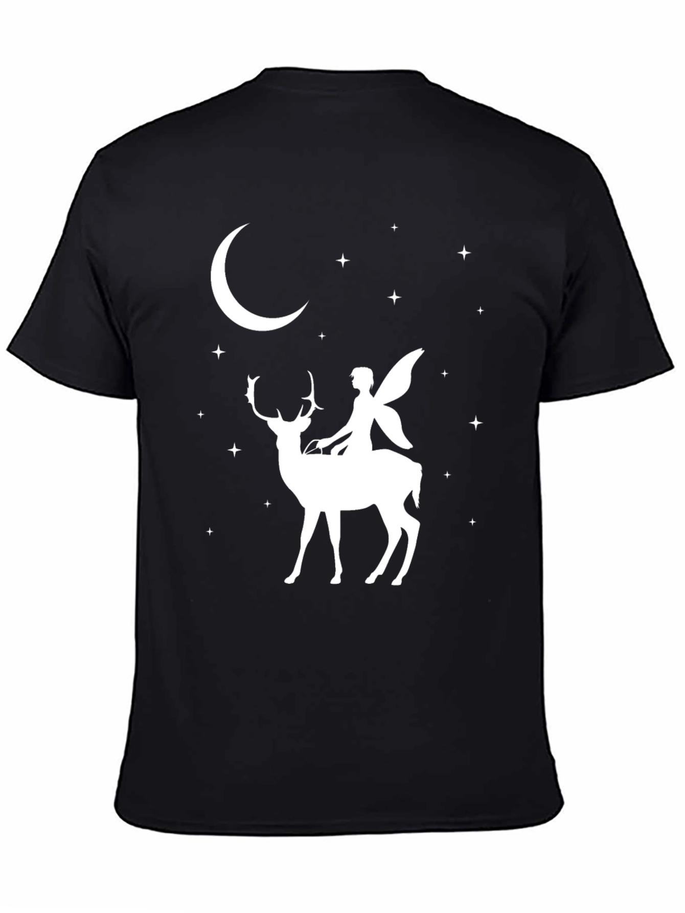 Black Fairy Riding Deer Black T-Shirt view 4