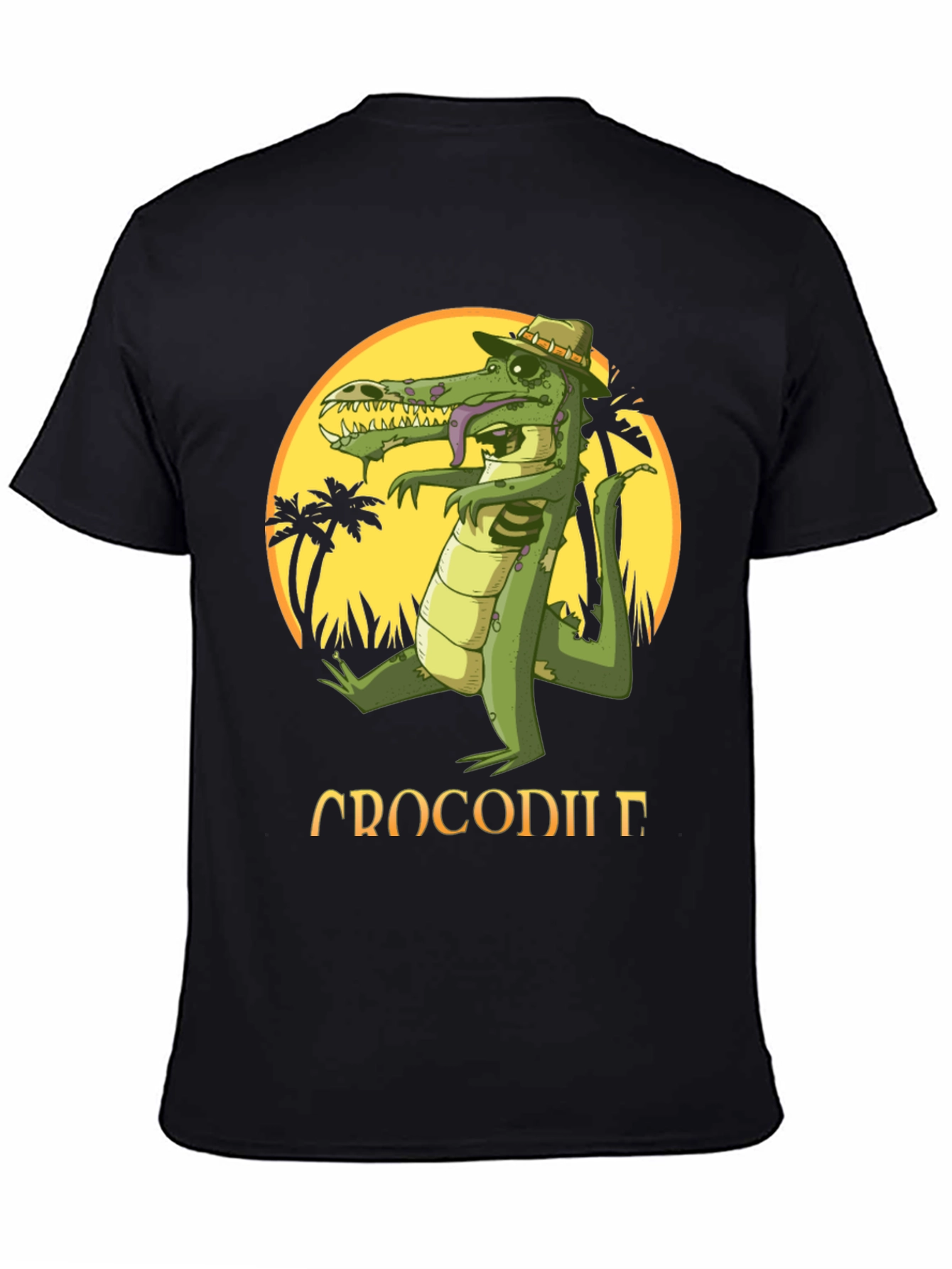 Black Cool Crocodile Cartoon Graphic T-Shirt view 4