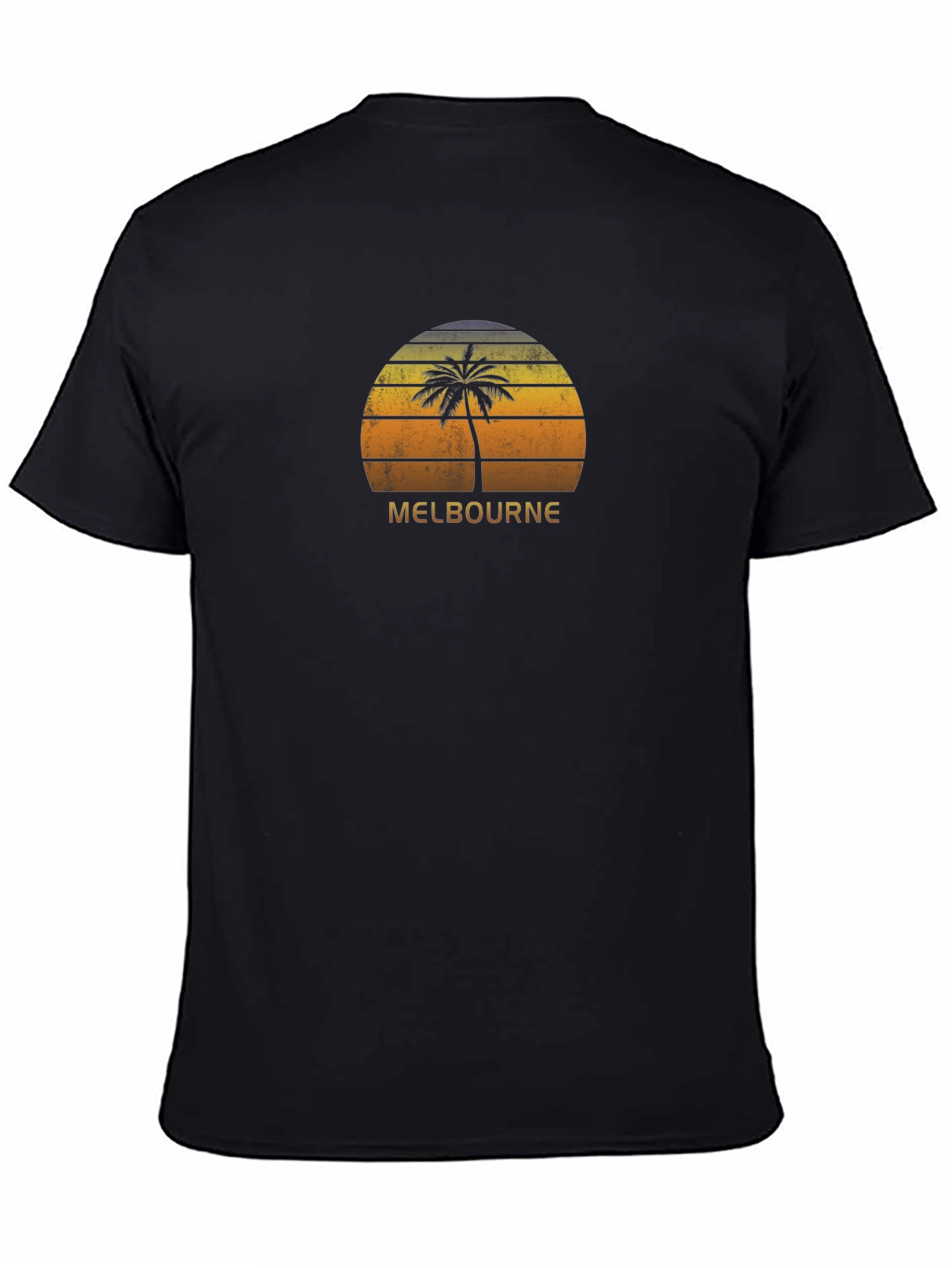 Black Melbourne Palm Tree Sunset Black T-Shirt view 4