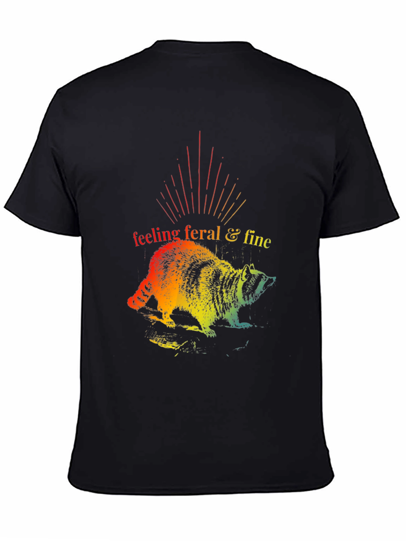 Black Feeling Feral & Fine Rainbow Raccoon T-Shirt view 4