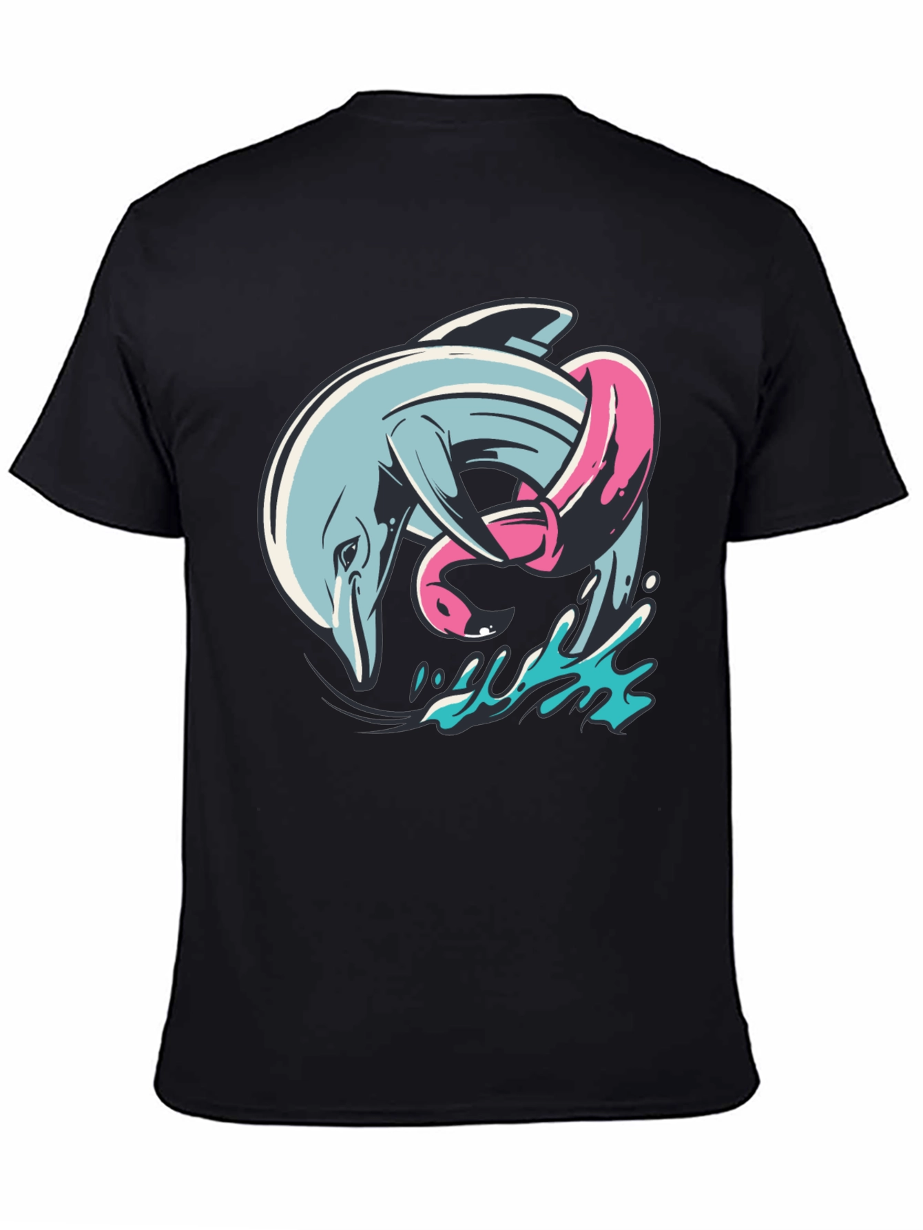 Black Dolphin & Flamingo T-Shirt - Unique Graphic Tee view 4