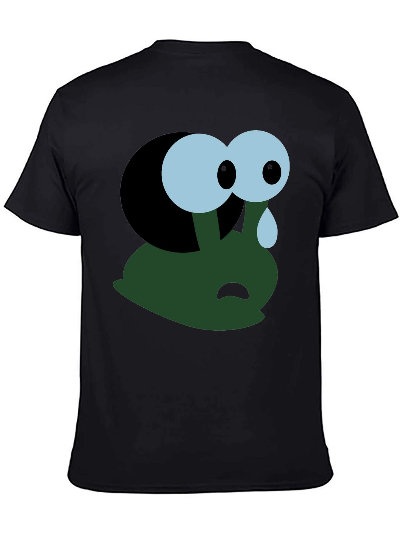 Black Sad Cartoon Character T-Shirt - Black view 4