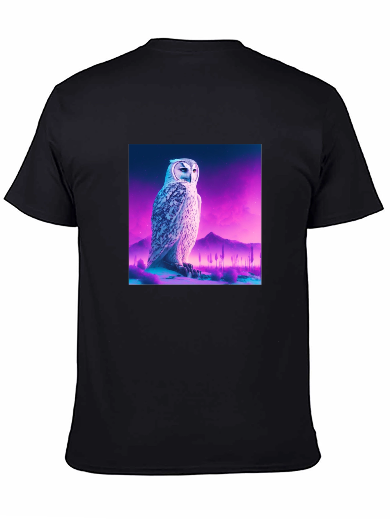 Black Owl Graphic Print Crew Neck Black T-Shirt view 4