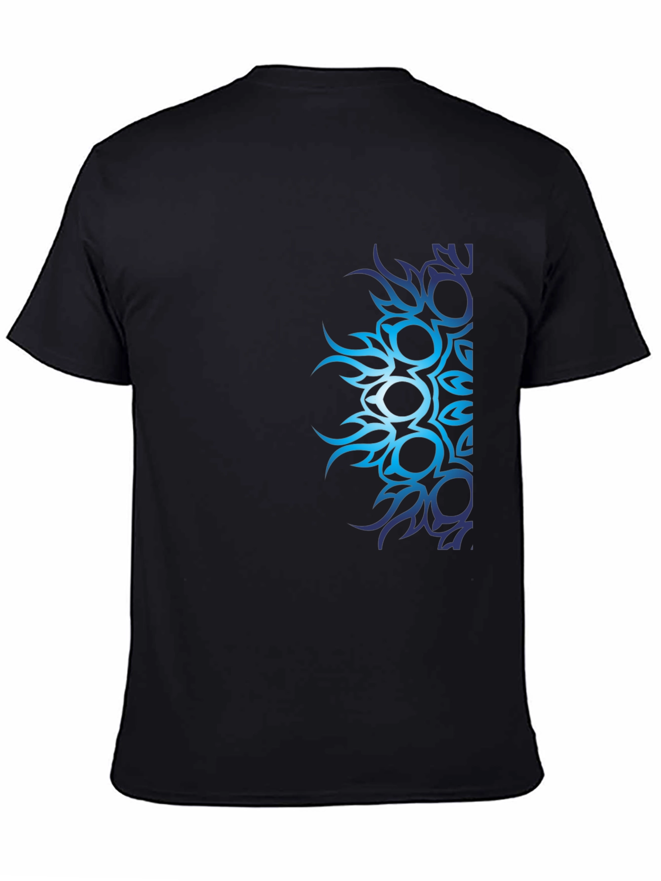 Black Men's Black T-Shirt with Blue Tribal Design view 4