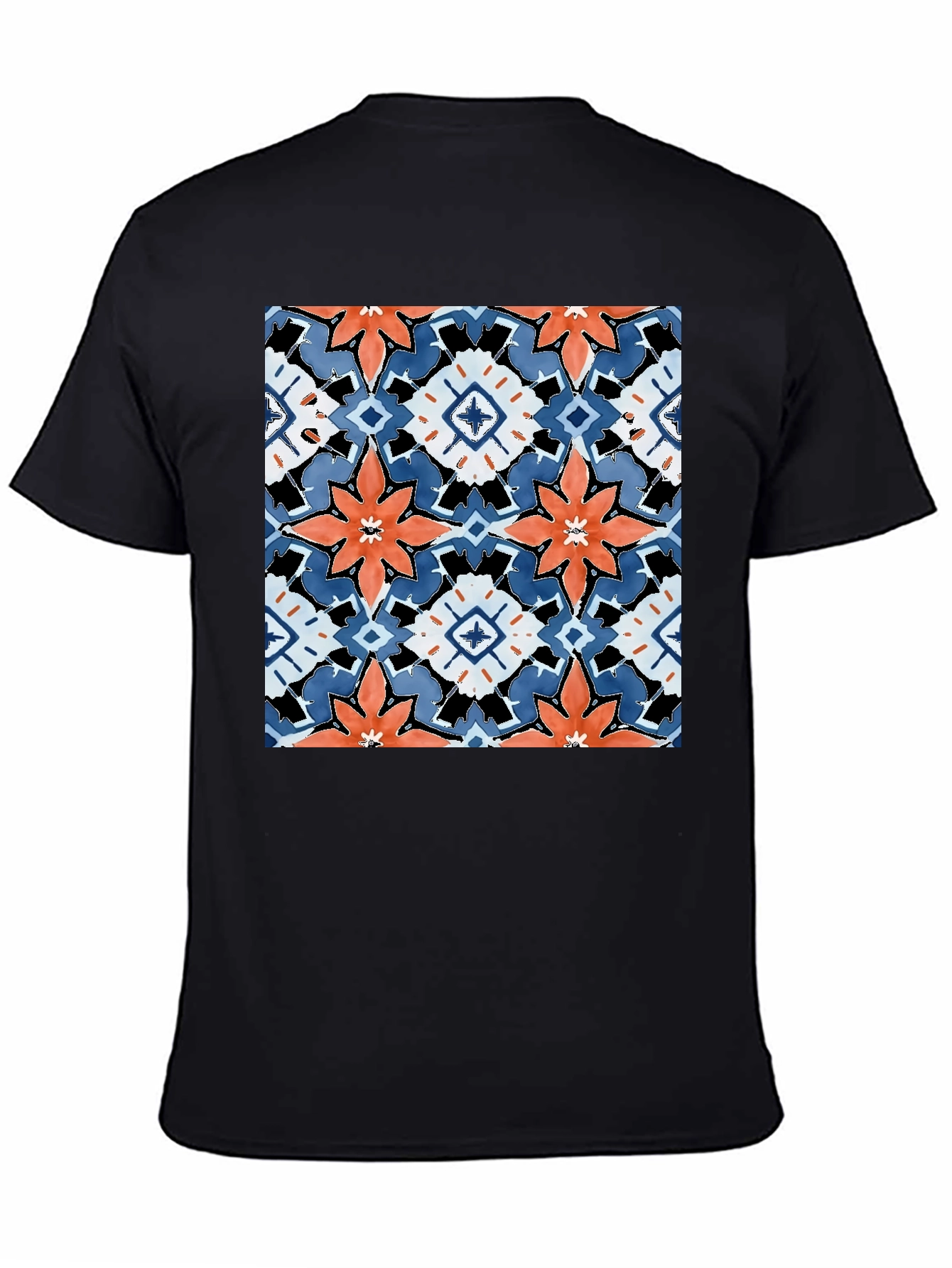 Black Black T-Shirt with Bold Floral Tile Design view 4
