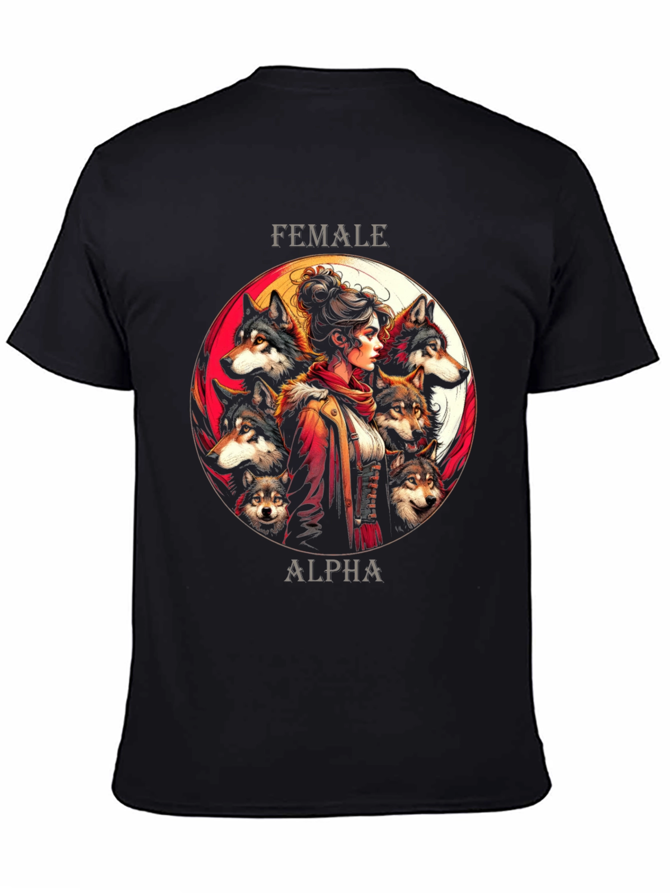 Black Female Alpha Wolf Pack T-Shirt - Graphic Tee view 4