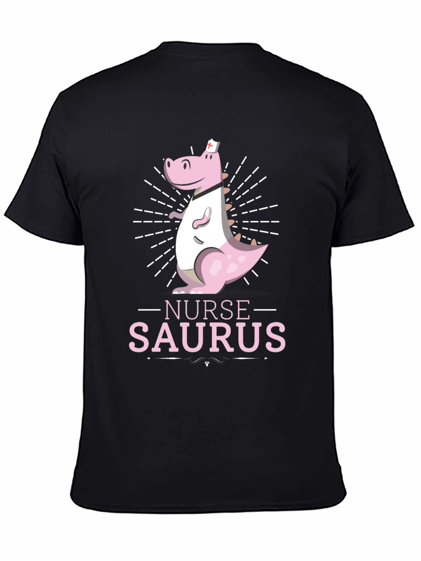 Black Nurse-Saurus T-Shirt - Dinosaur Nurse Apparel view 4