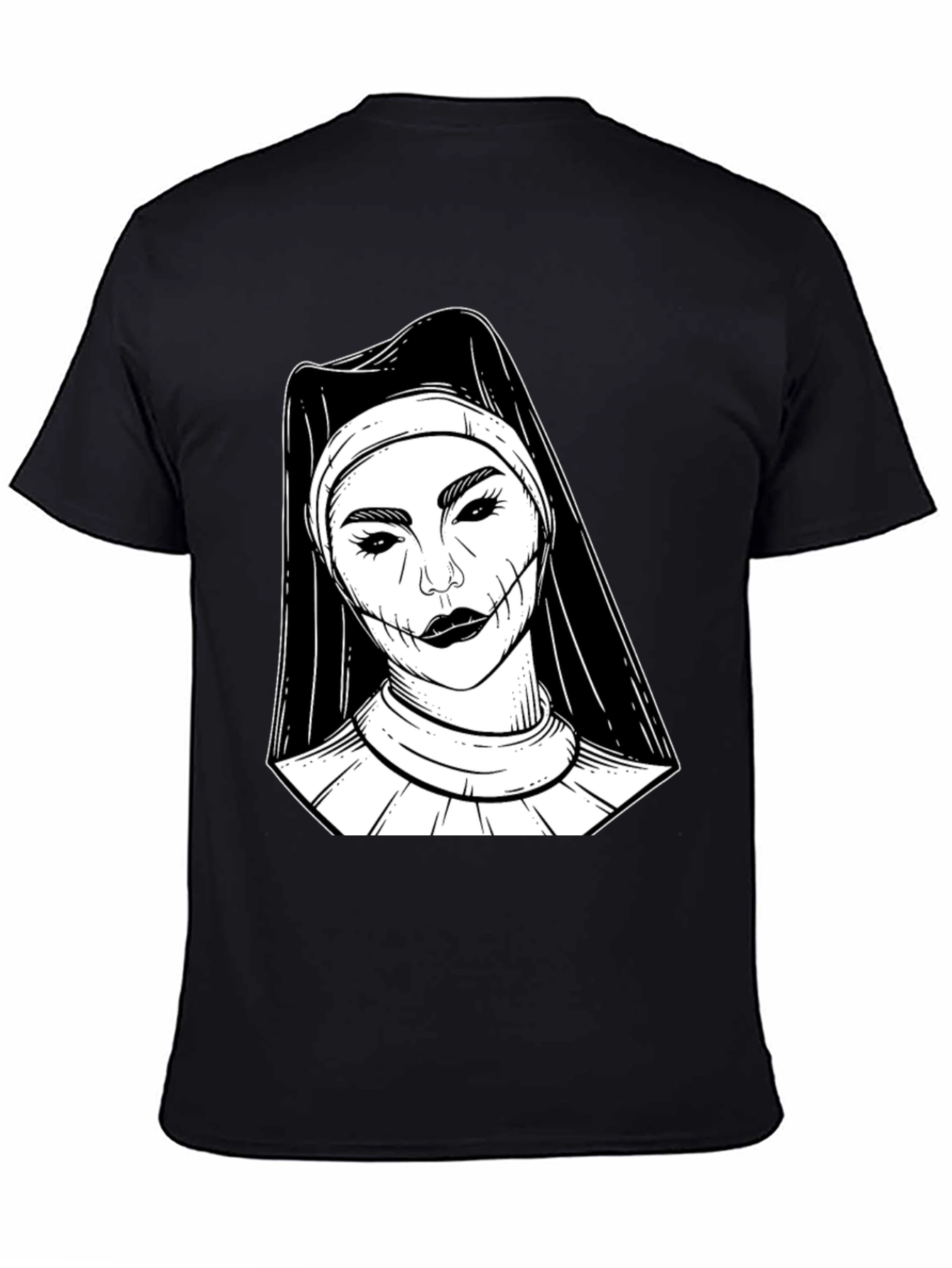 Black Creepy Nun Graphic Tee - Black Cotton Blend Shirt view 4