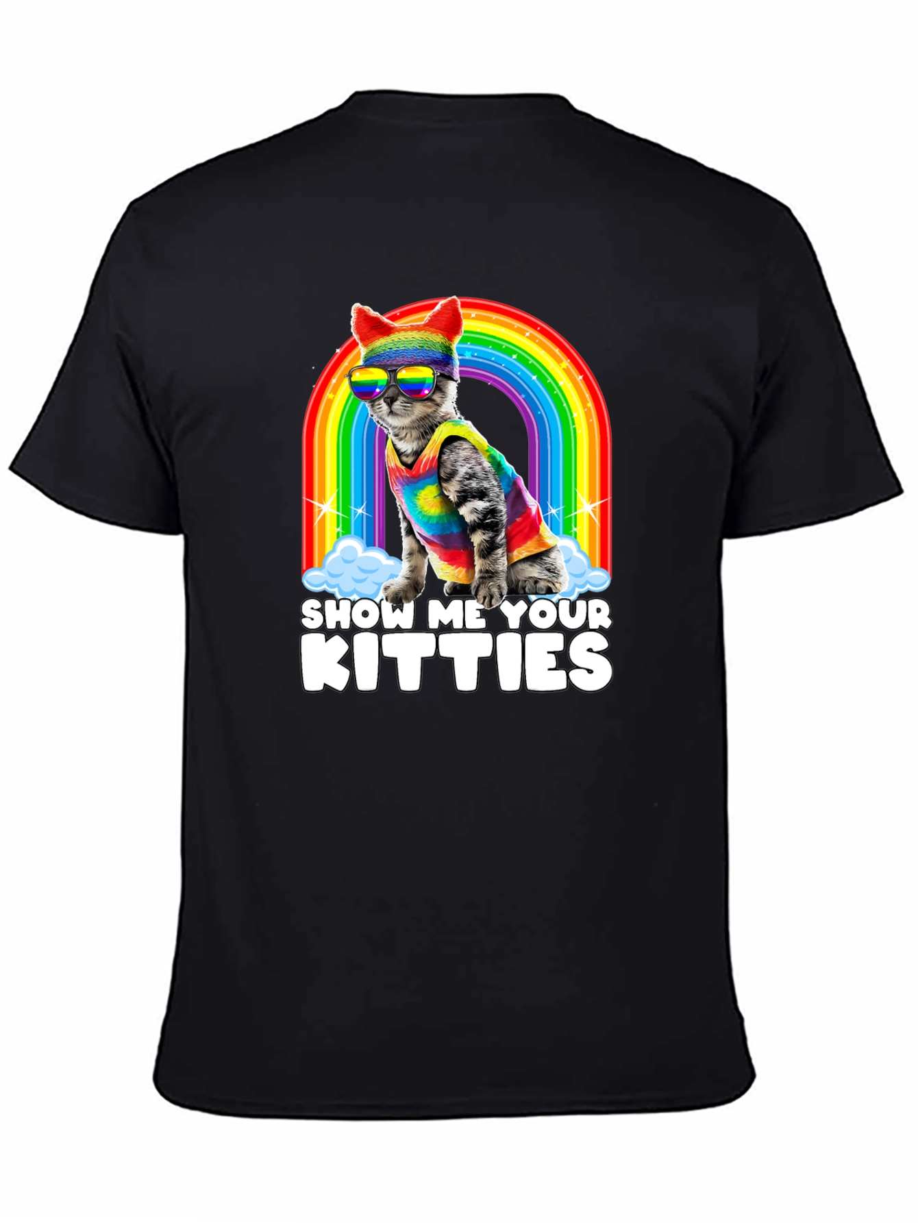 Black Show Me Your Kitties Pride T-Shirt view 4