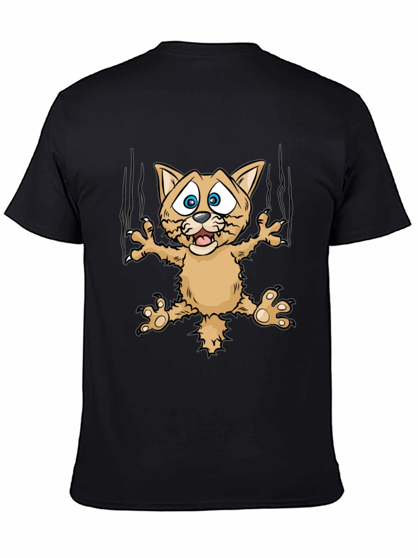 Black Funny Cat Scratch T-Shirt view 4