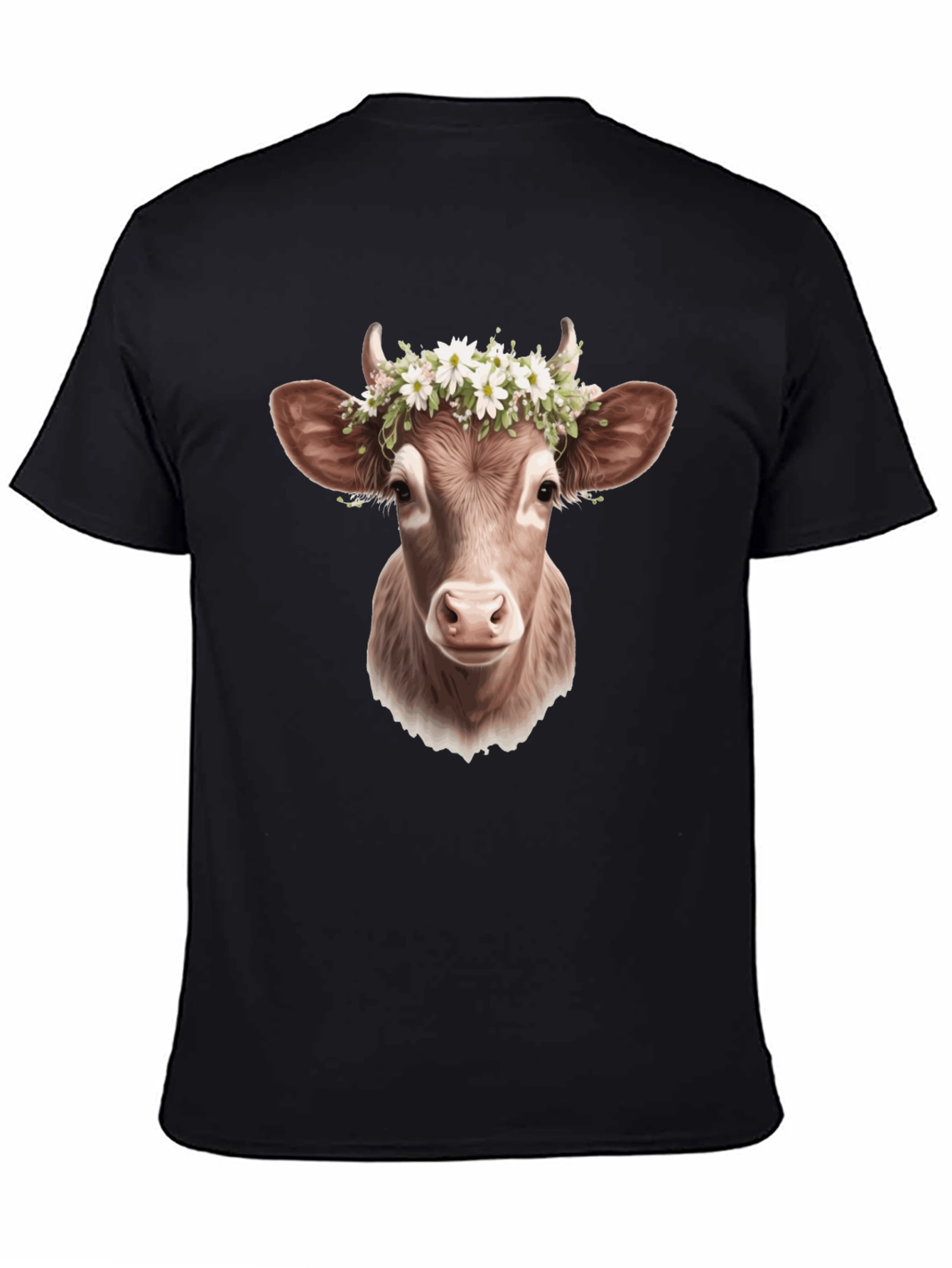 Black Cow with Flower Crown T-Shirt view 4