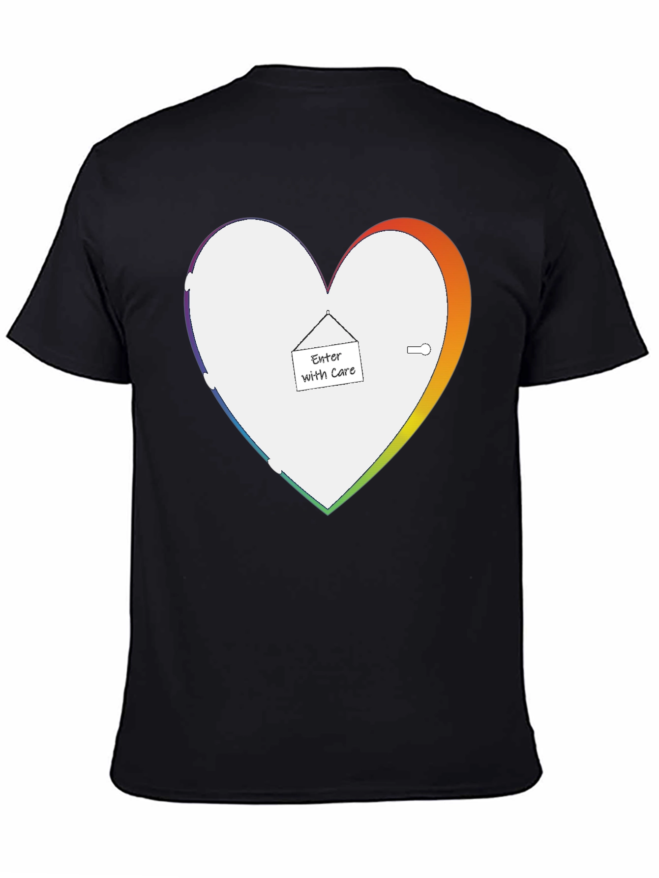 Enter With Care Rainbow Heart Graphic Tee - Black - 4