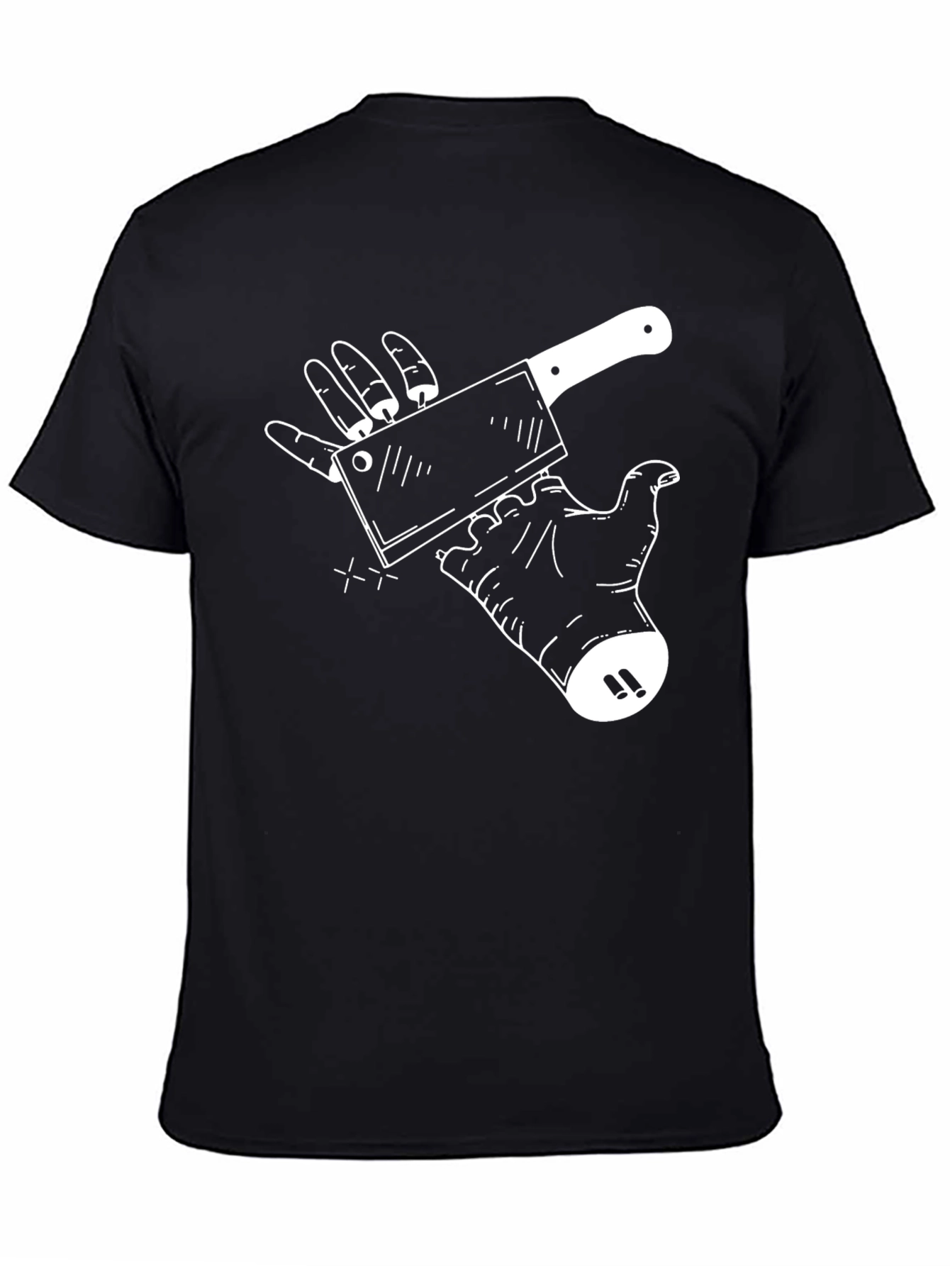 Black Butcher Humor T-Shirt: Cleaver and Hand Graphic Tee view 4