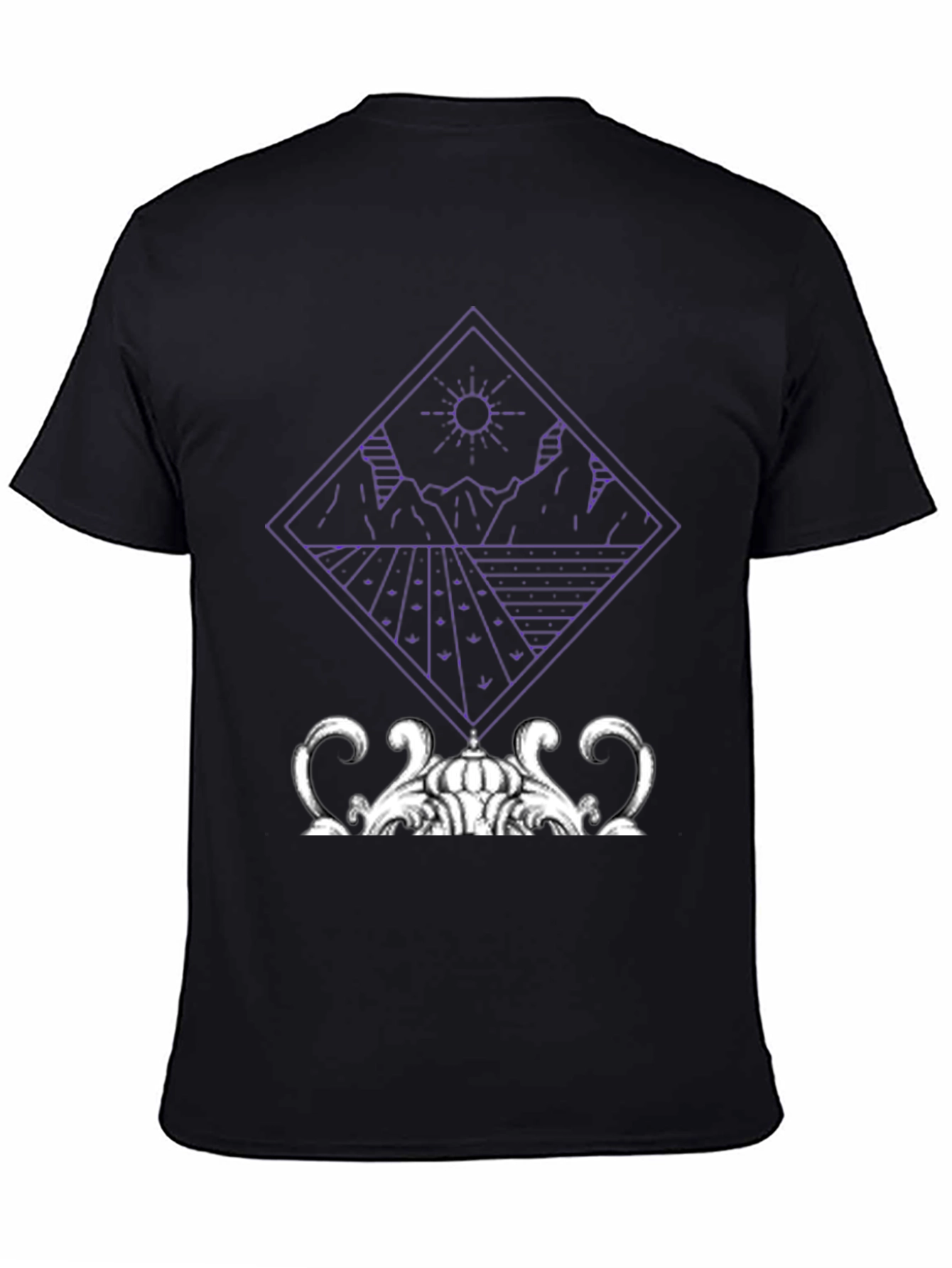 Black Geometric Landscape Graphic Tee - Modern Art Shirt view 4