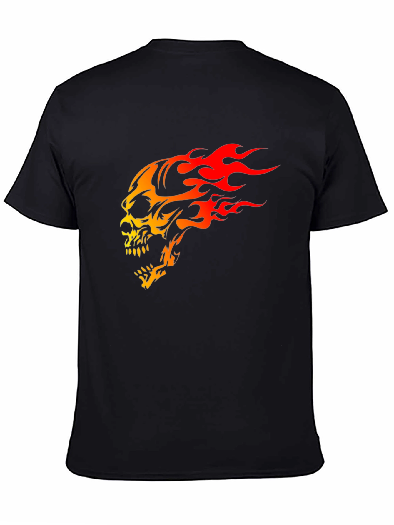 Black Flaming Skull Graphic Print Black T-Shirt view 4