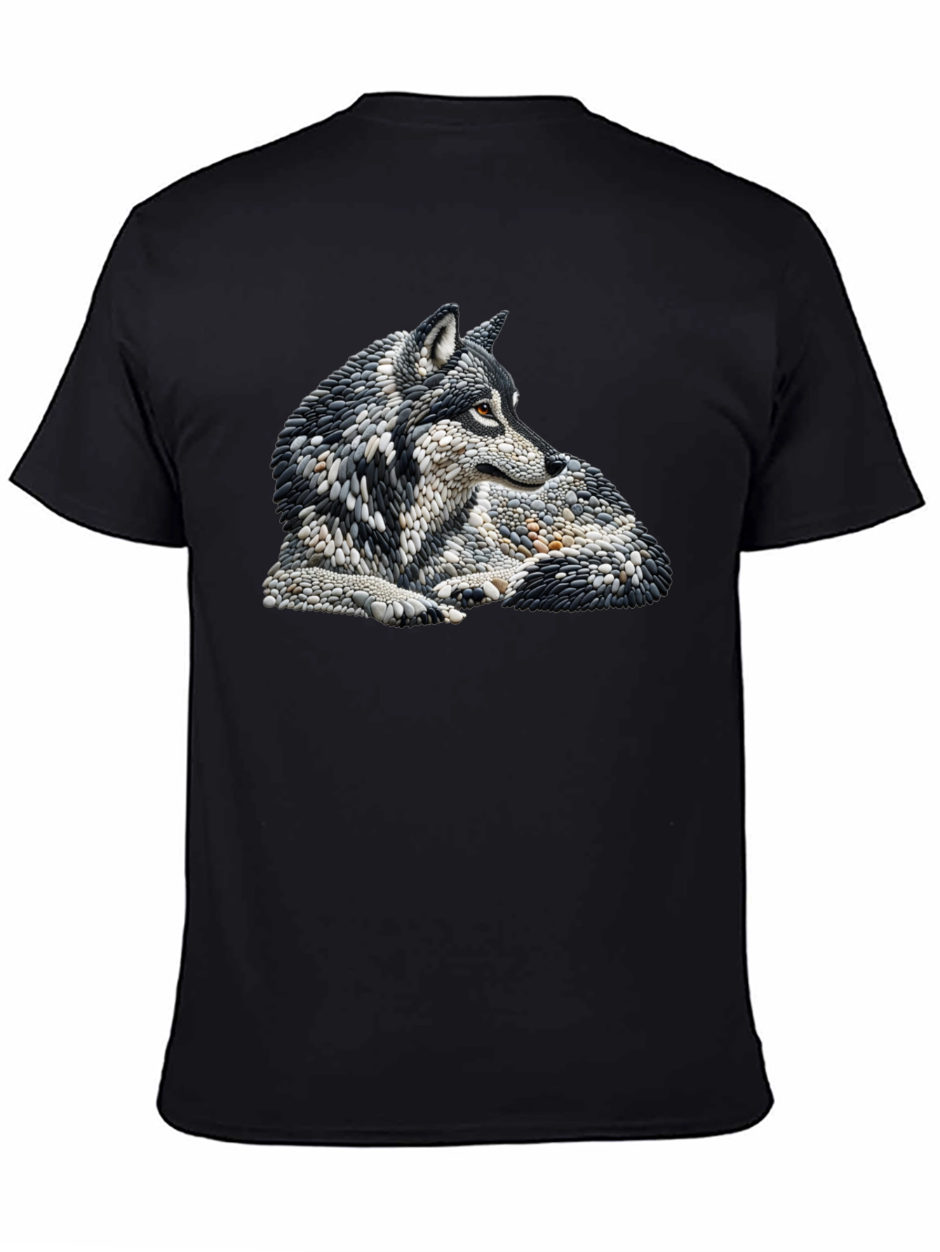 Black Wolf Art Graphic Print Black T-Shirt view 4
