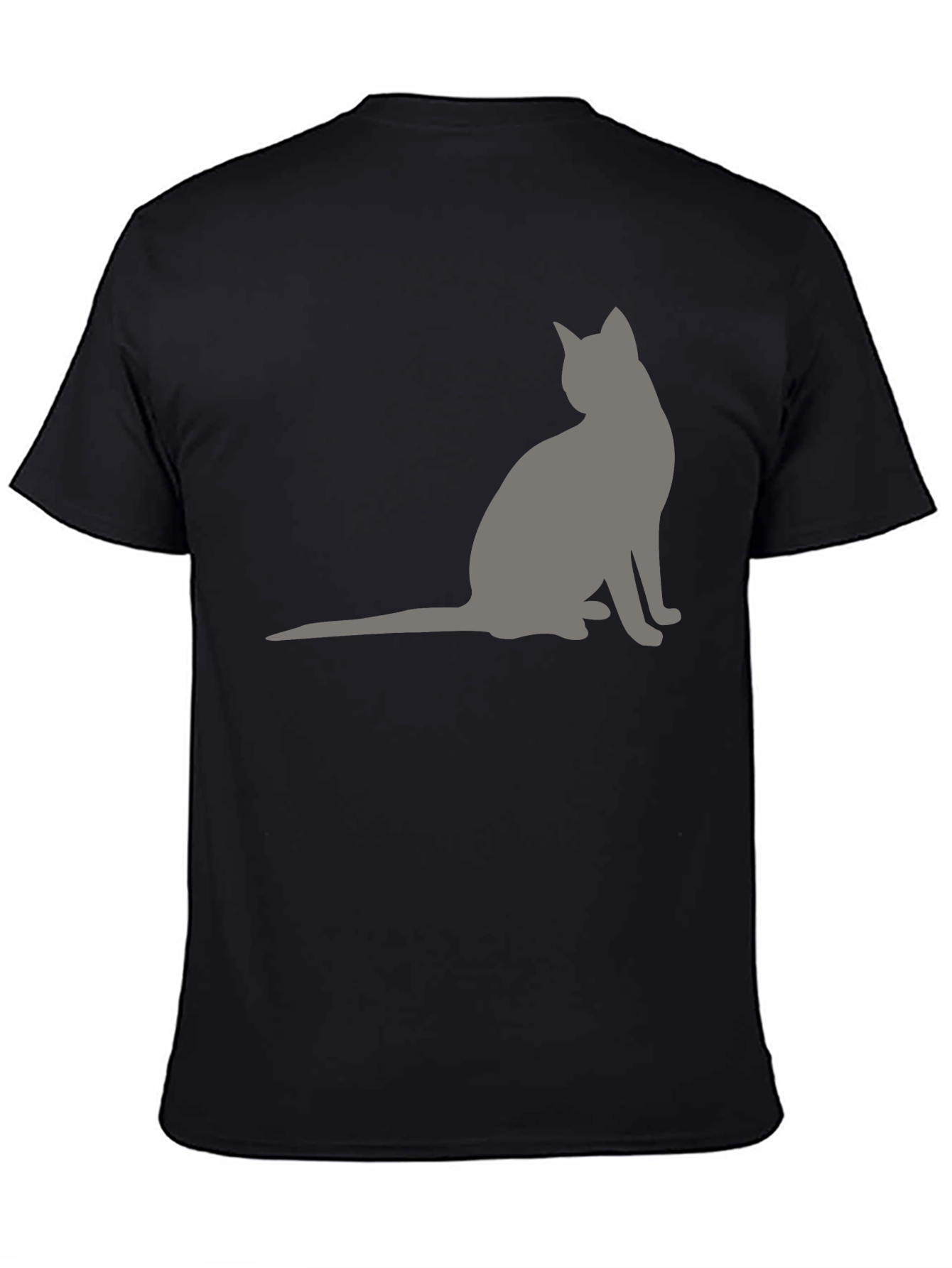 Black Men's Black T-Shirt with Grey Cat Silhouette view 4