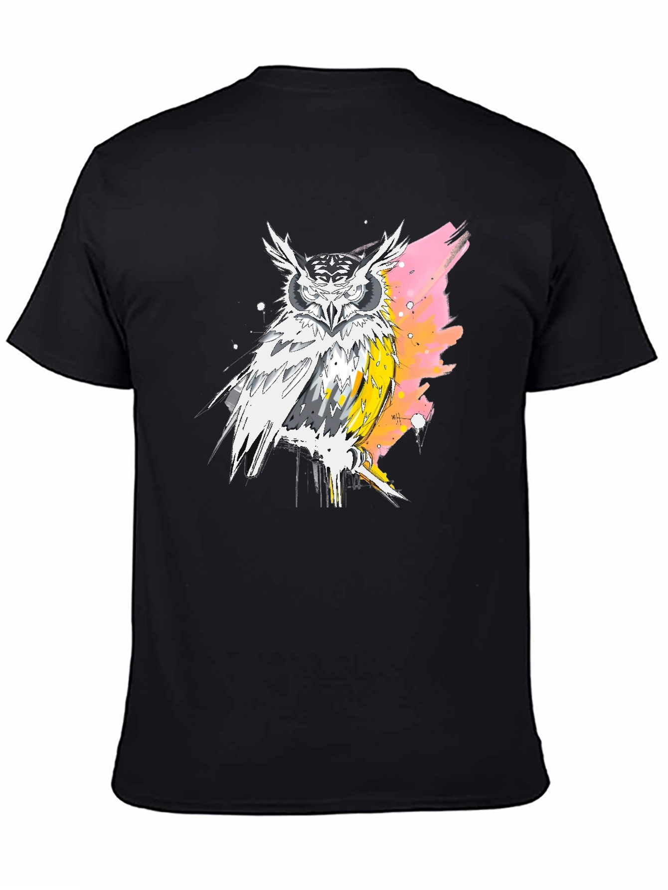 Black Owl Graphic Print Black T-Shirt for Men view 4