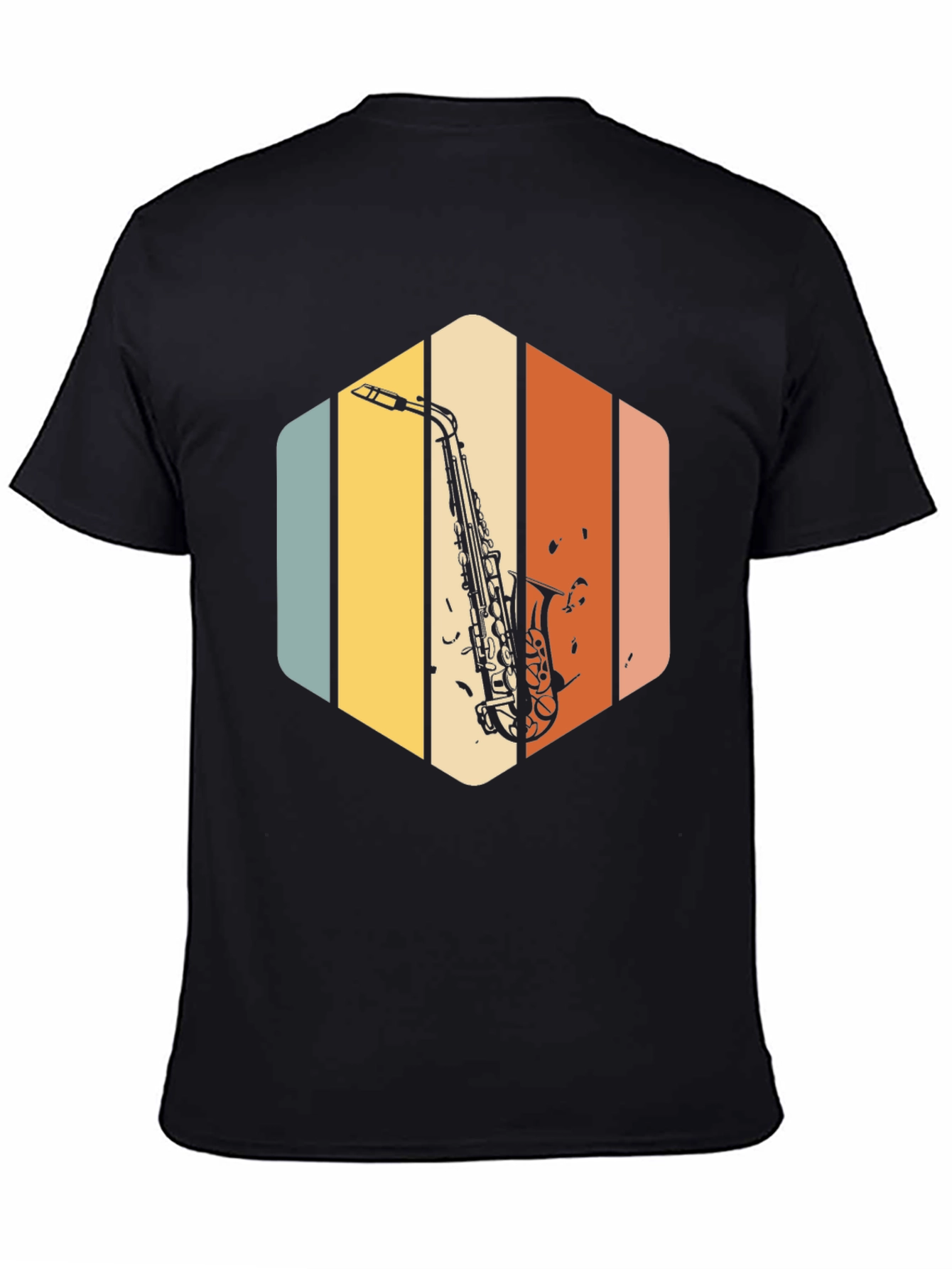 Black Retro Saxophone T-Shirt - Vintage Style Music Tee view 4