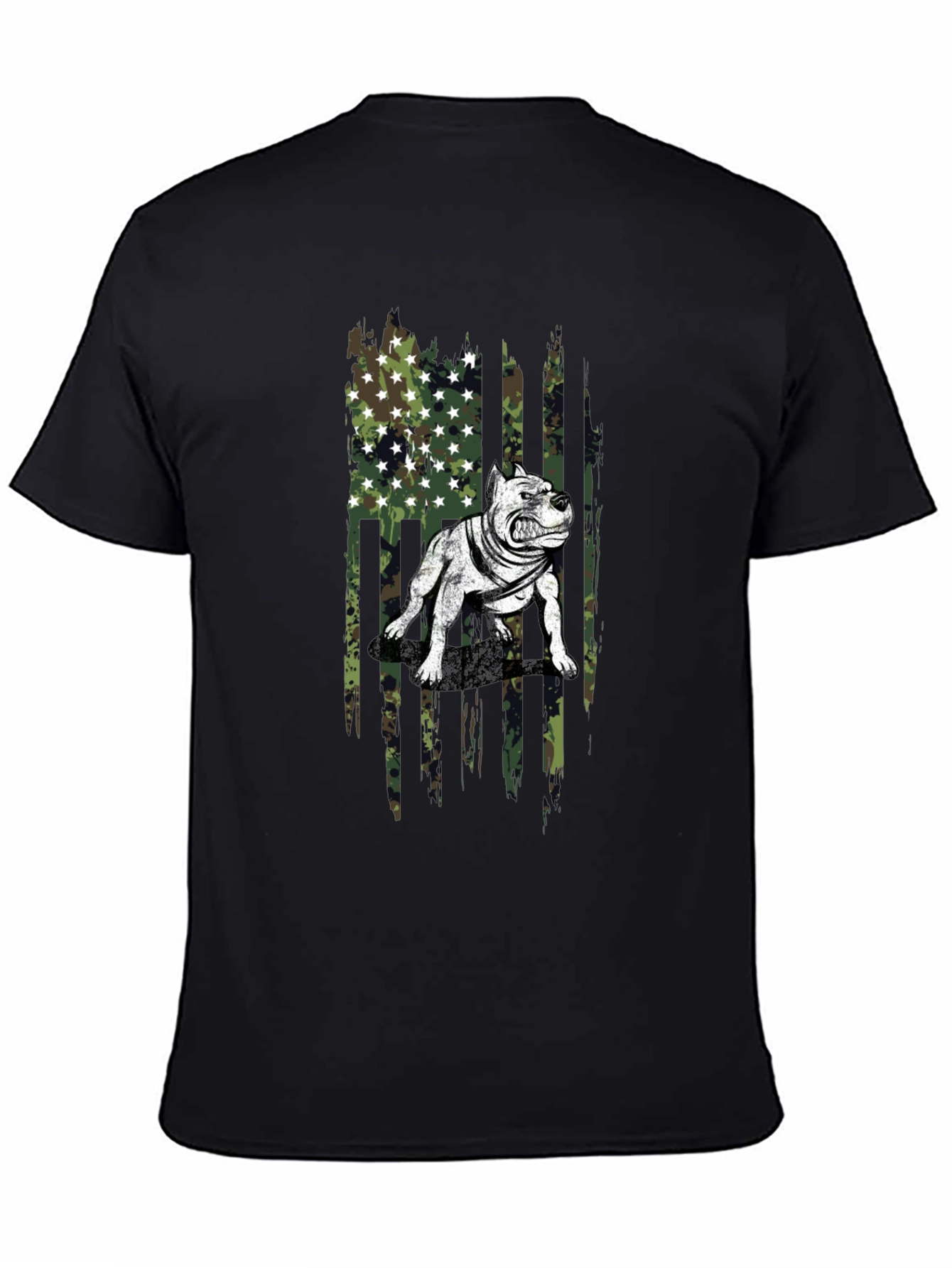 Black Pitbull Camo Flag Graphic T-Shirt view 4