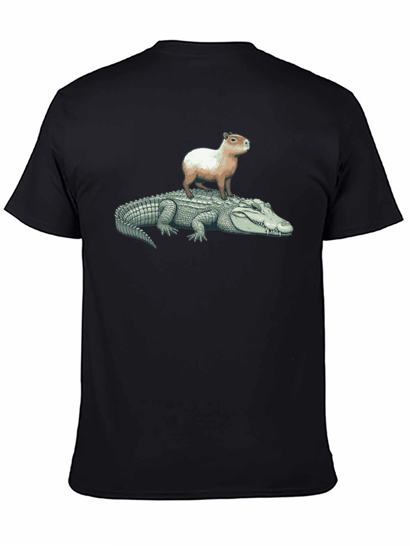 Black Capybara Riding Alligator T-Shirt view 4