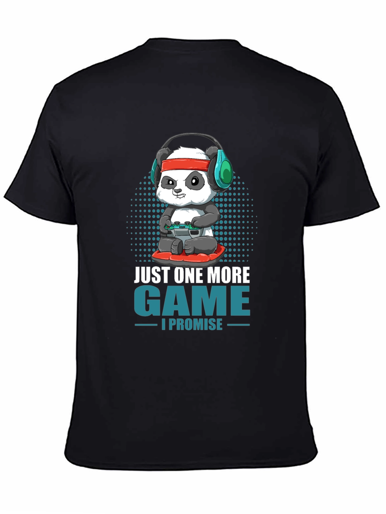 Black Gamer Panda T-Shirt - Just One More Game view 4