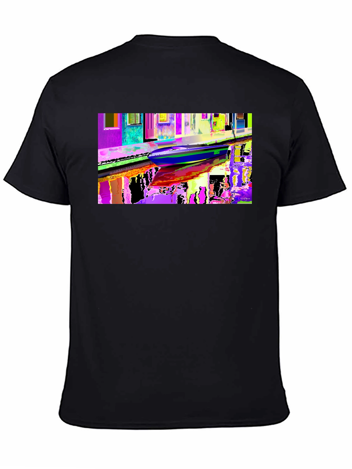 Black Colorful Venice Scene Graphic Black T-Shirt view 4