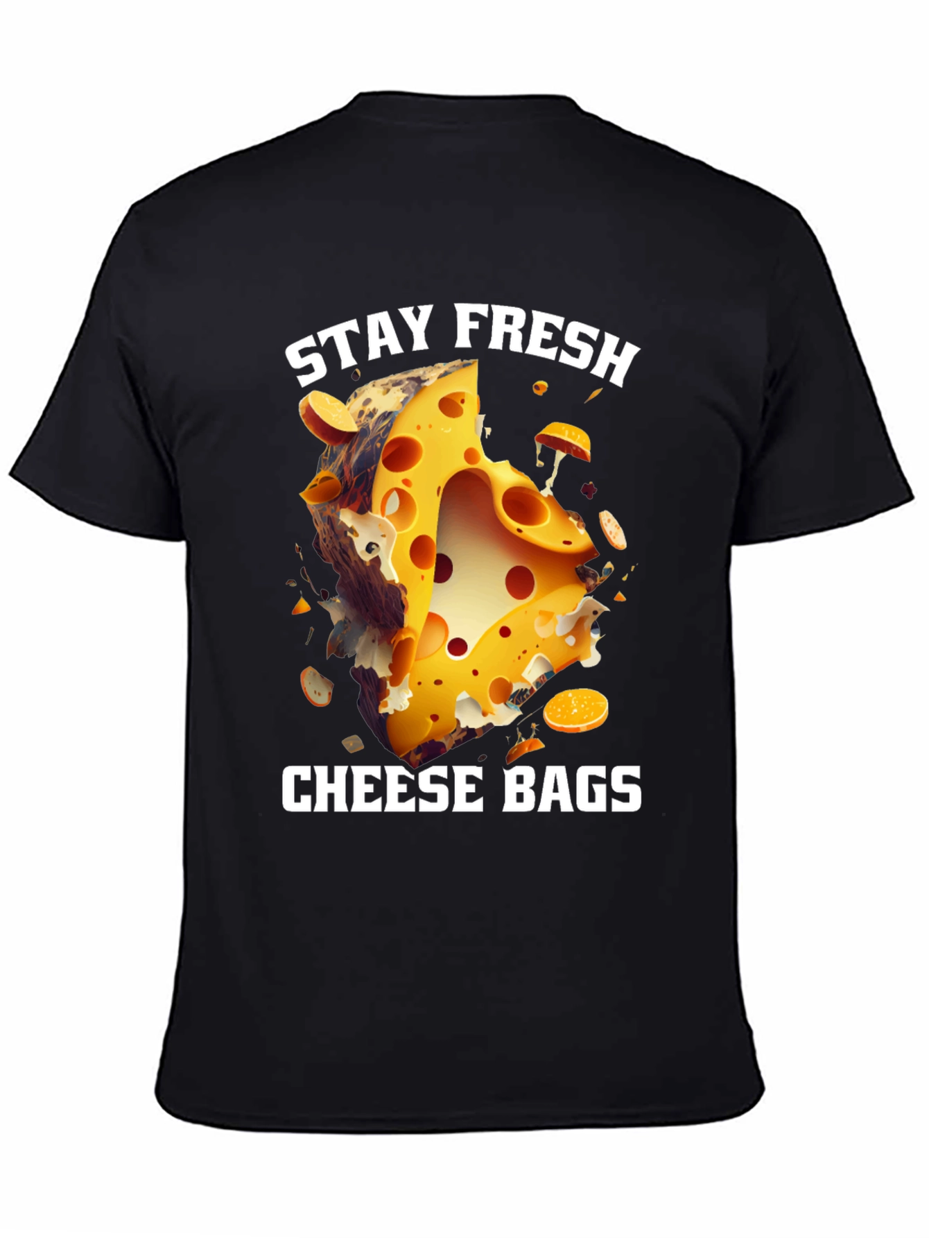 Black Stay Fresh Cheese Bags T-Shirt view 4