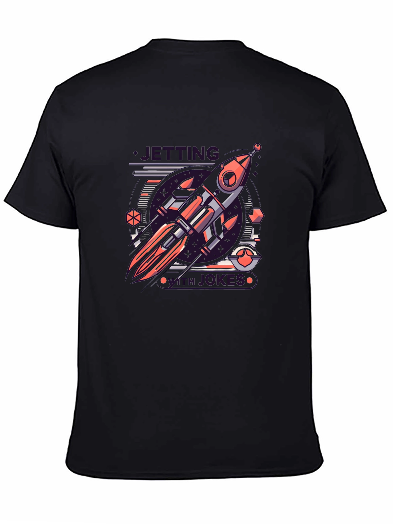 Black Retro Rocket Graphic Tee - Black Cotton Blend T-Shirt view 4