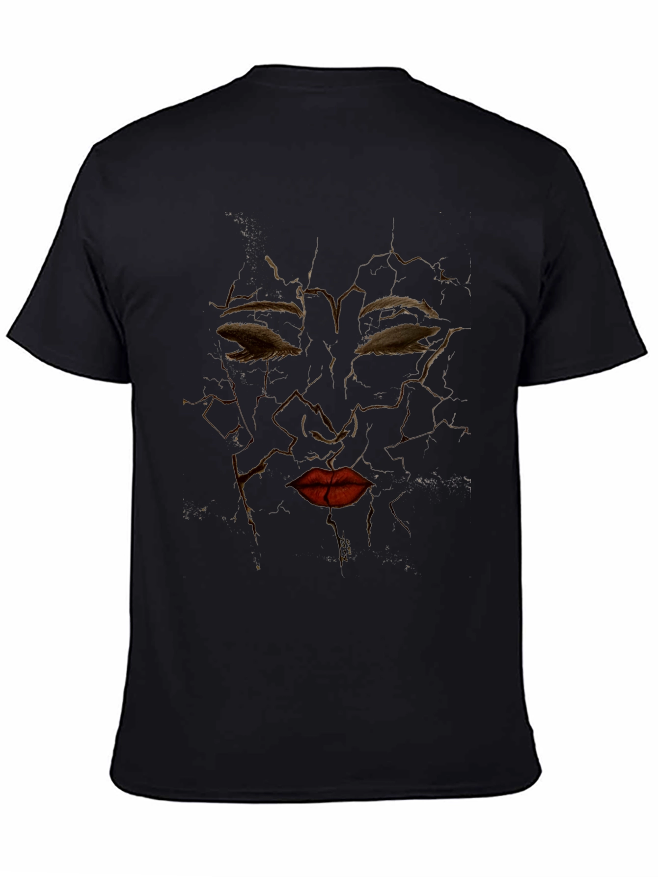 Black Abstract Cracked Face Graphic Tee - Unique Design view 4