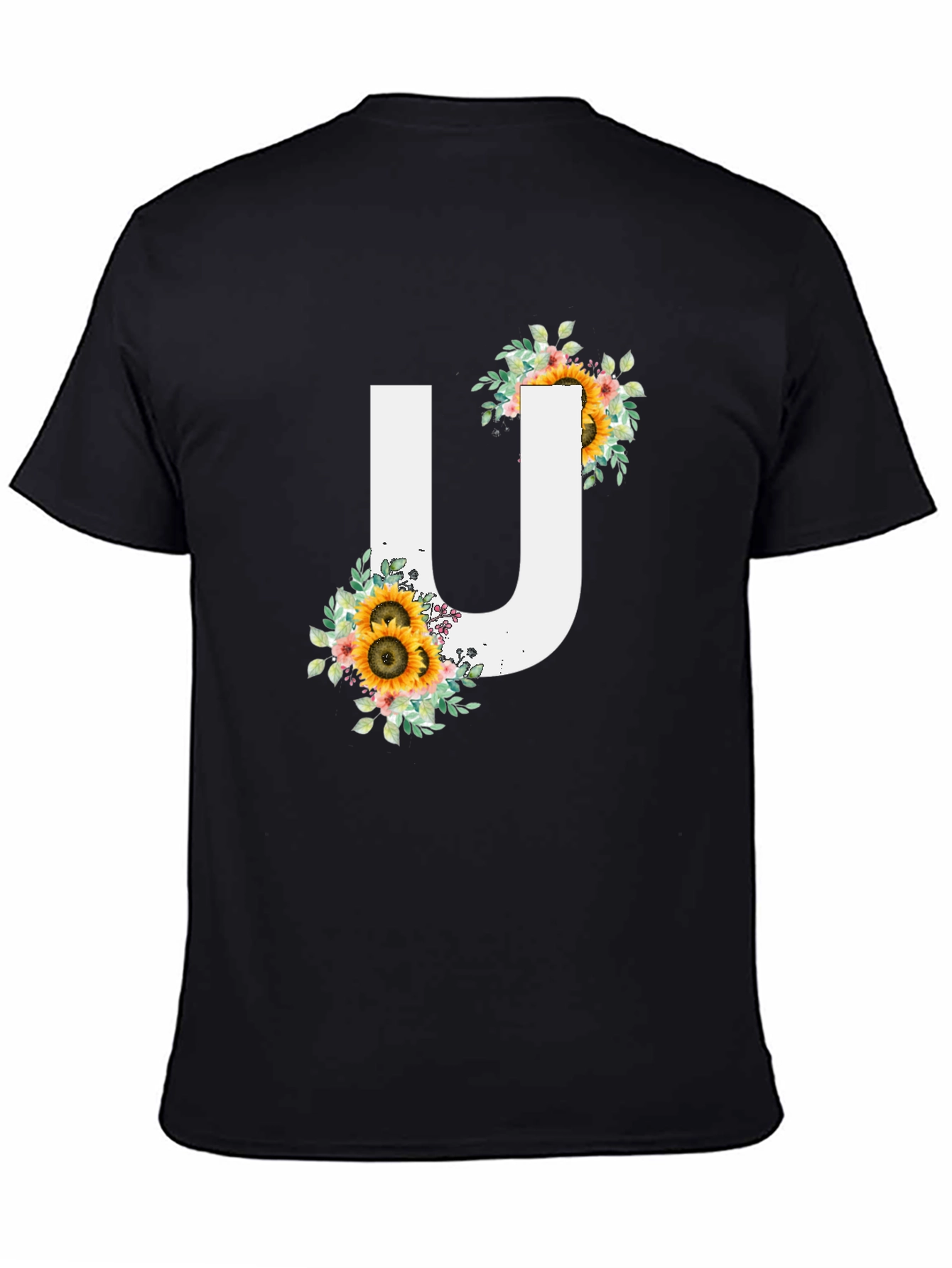 Black Sunflower Letter U Graphic Tee view 4