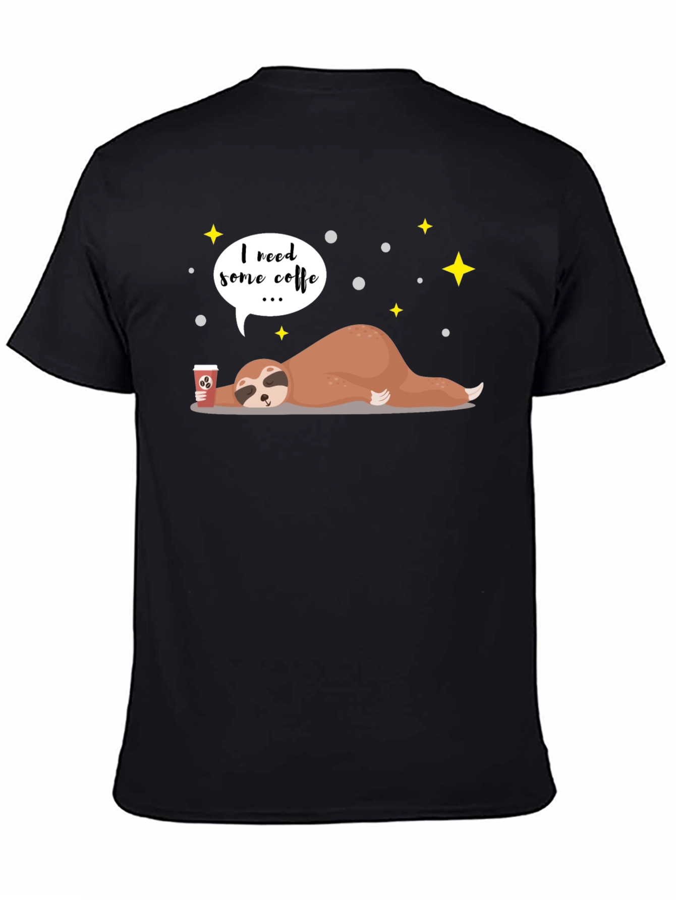 Black I Need Coffee Sloth Graphic T-Shirt view 4