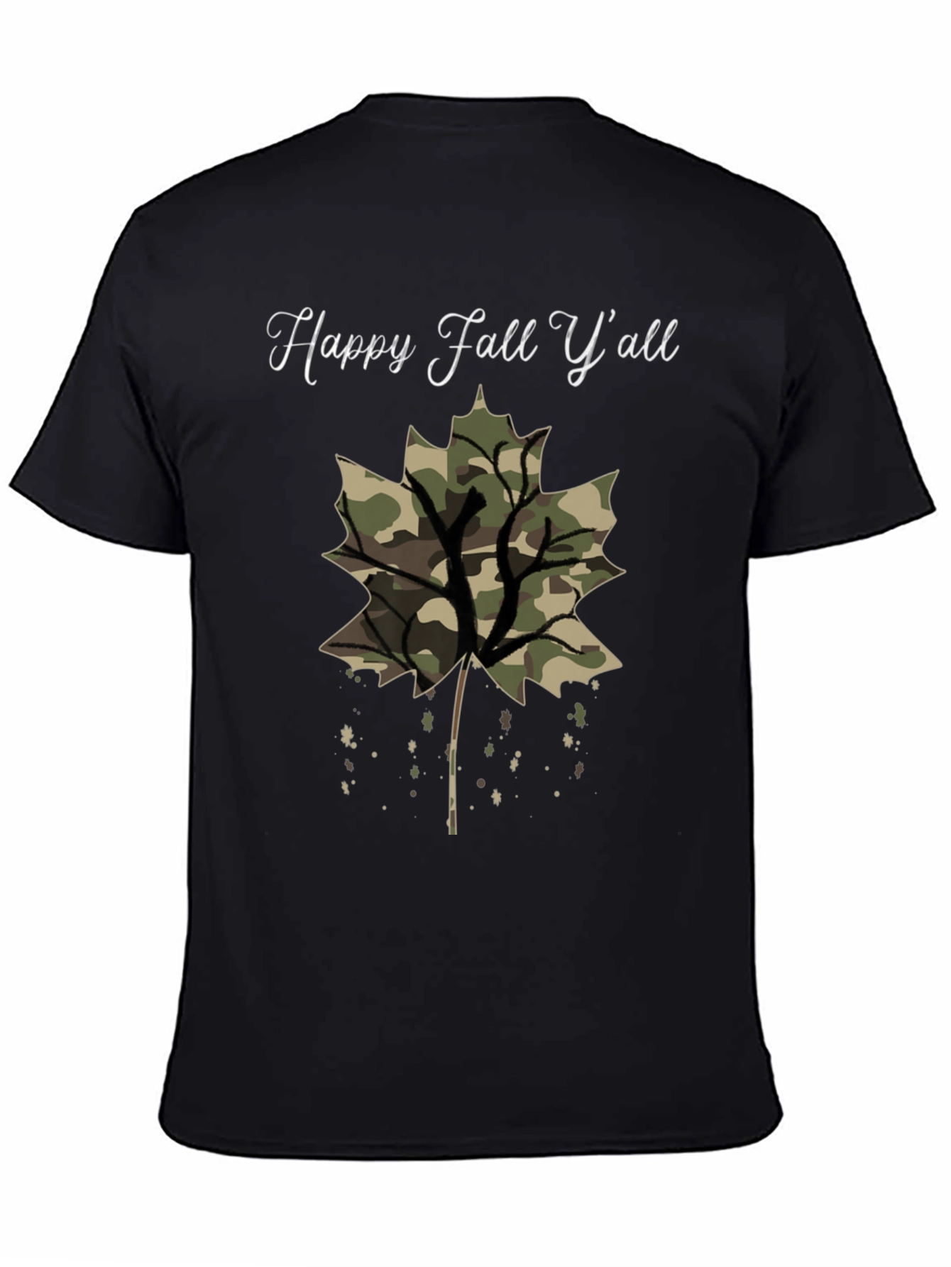 Black Happy Fall Y'all Camo Leaf T-Shirt view 4
