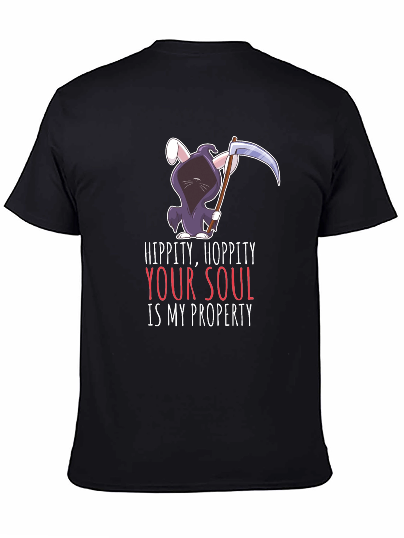 Black Hippity Hoppity Your Soul Grim Reaper Bunny T-Shirt view 4