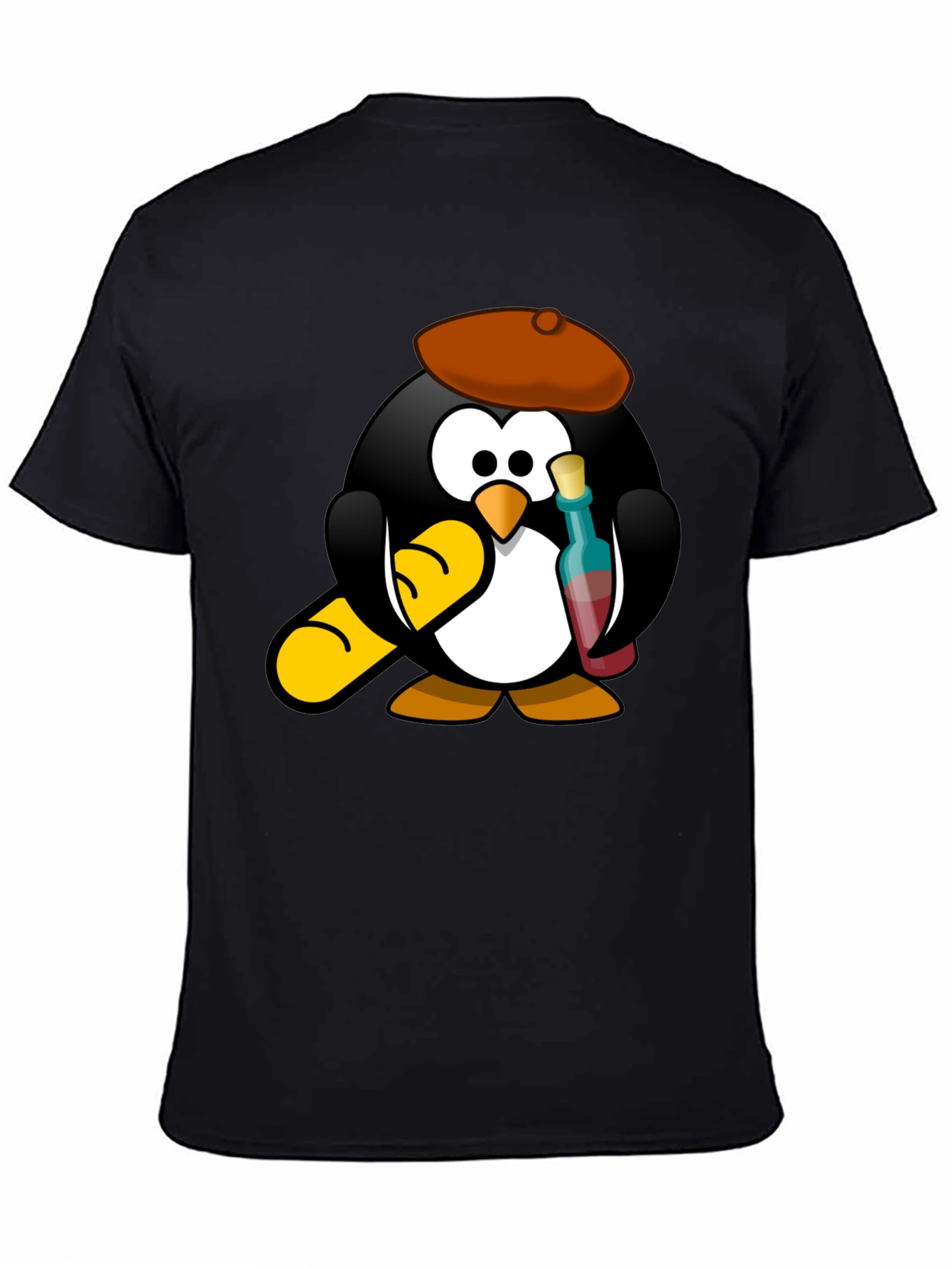 Black Wine Lover Penguin Black T-Shirt view 4