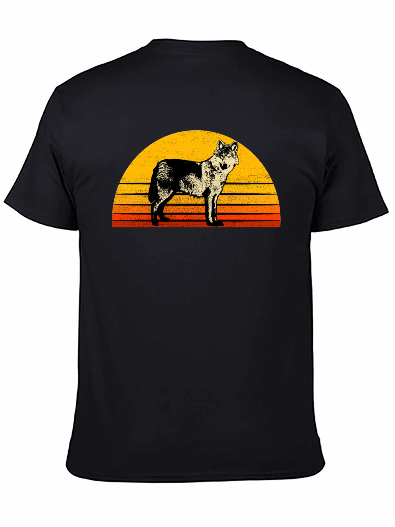 Black Retro Wolf Sunset Graphic Tee - Black view 4