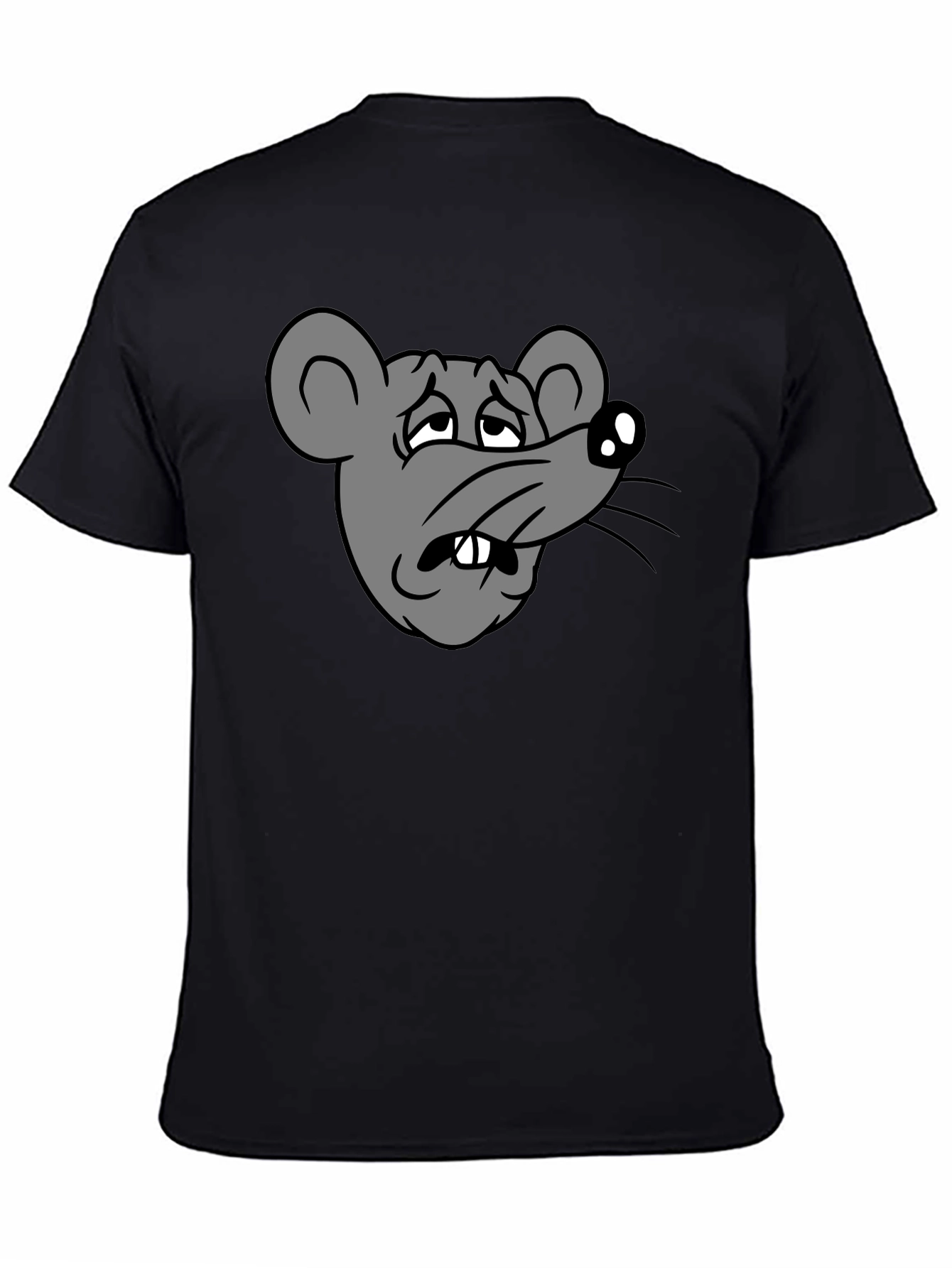 Black Funny Sad Rat Cartoon Graphic Black T-Shirt view 4