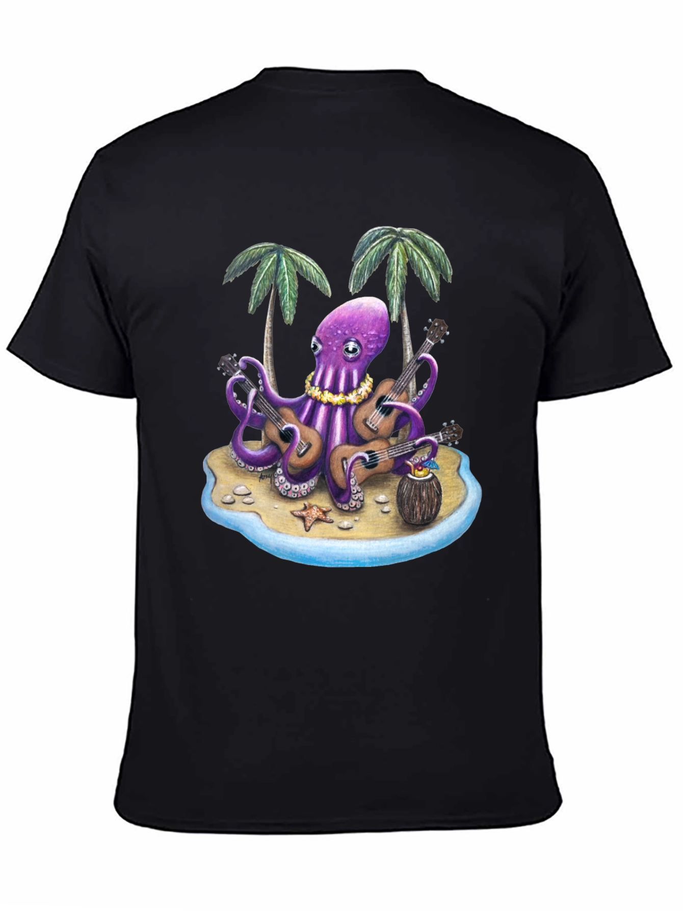 Black Musical Octopus Hawaiian T-Shirt view 4