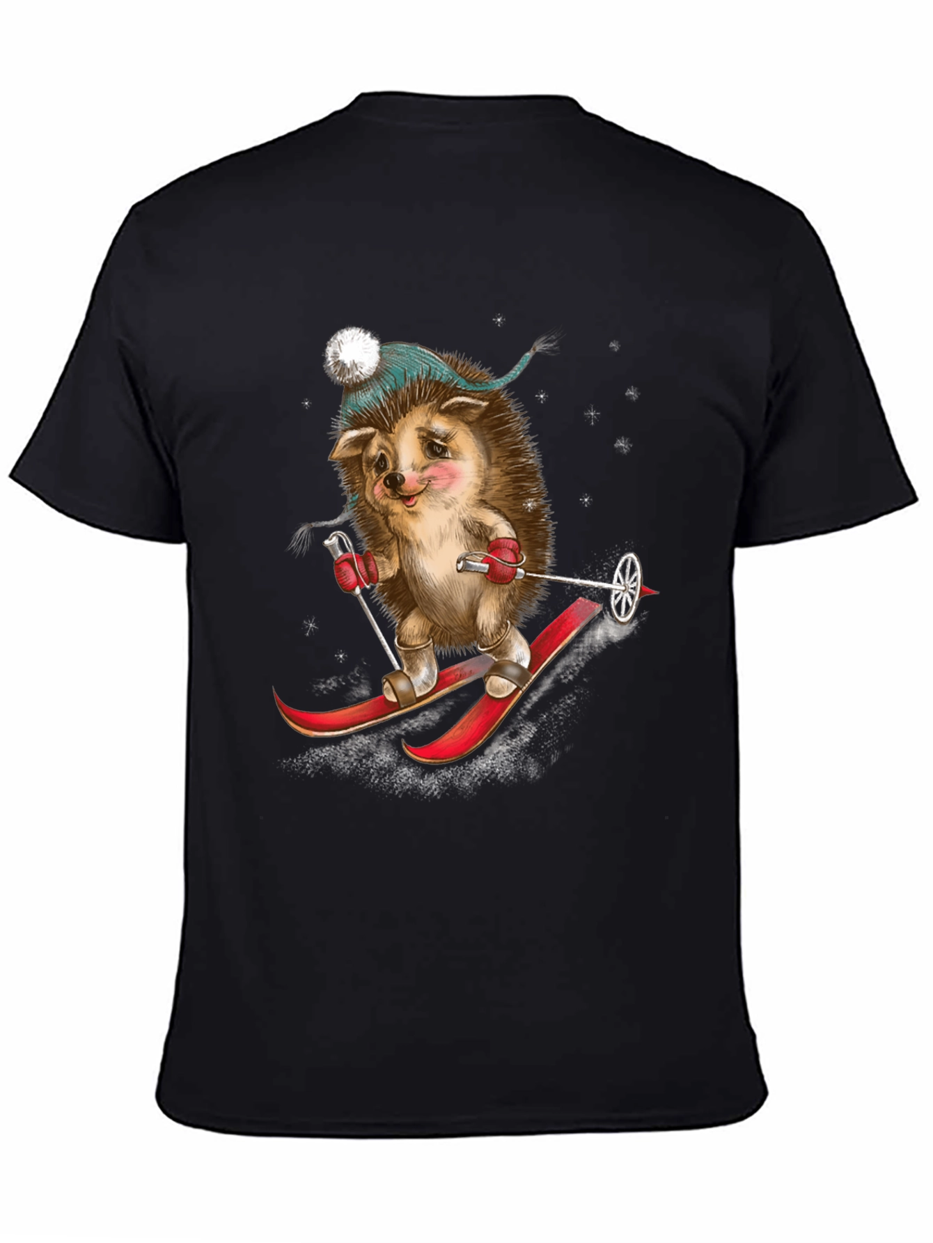 Black Skiing Hedgehog Graphic Tee view 4