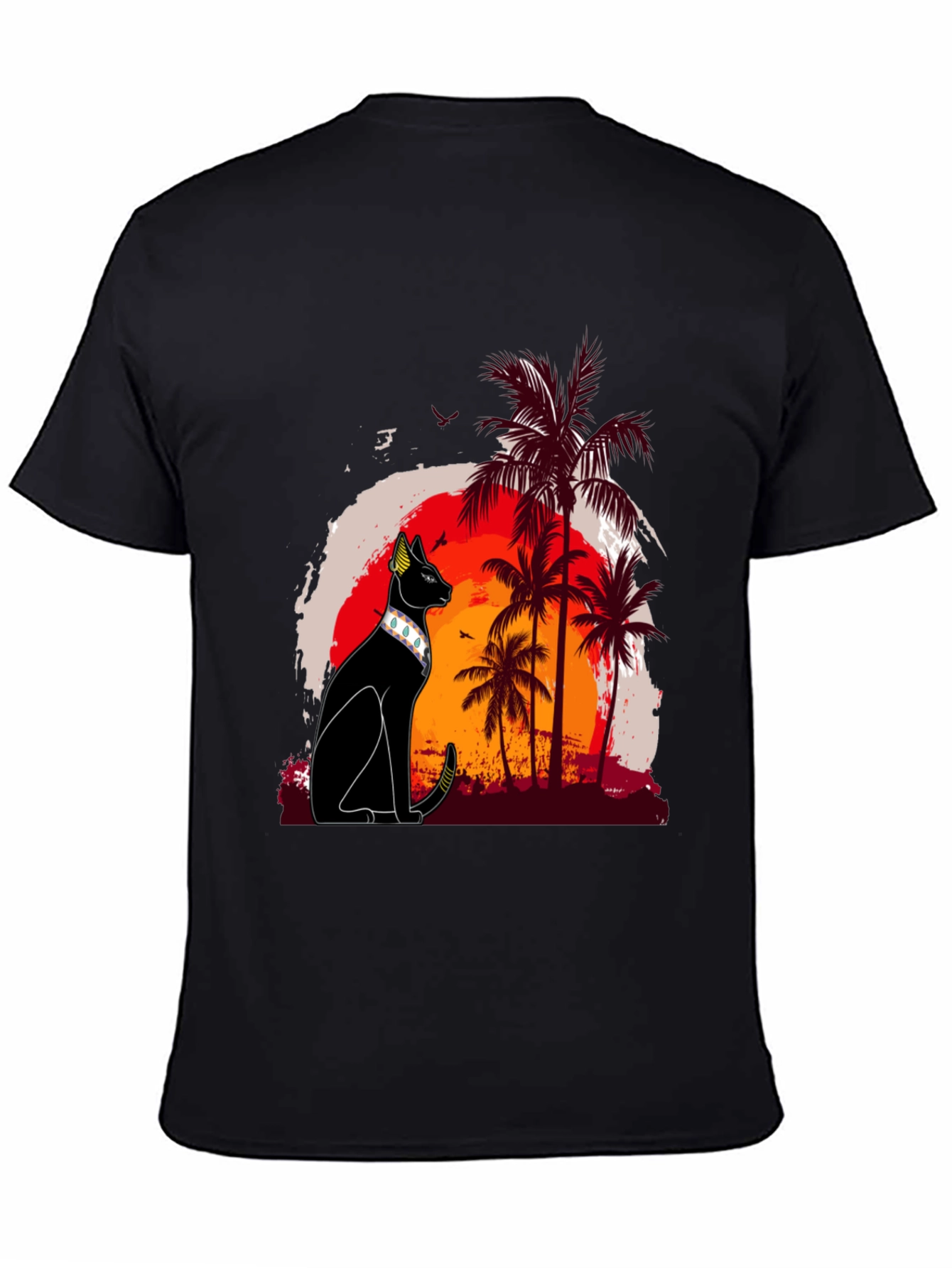 Black Egyptian Cat Palm Sunset Graphic Tee view 4