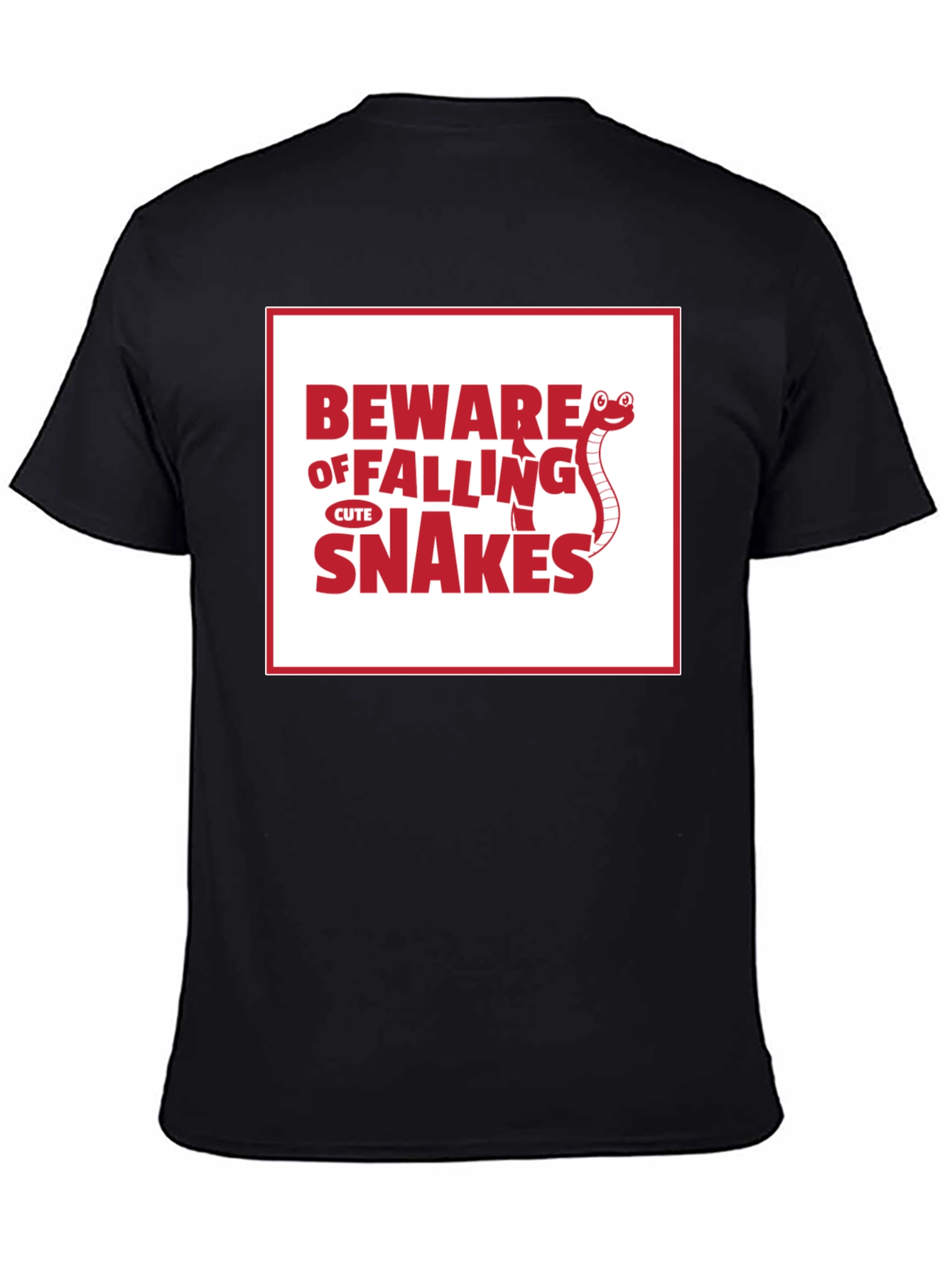 Black Beware of Falling Cute Snakes Graphic T-Shirt view 4