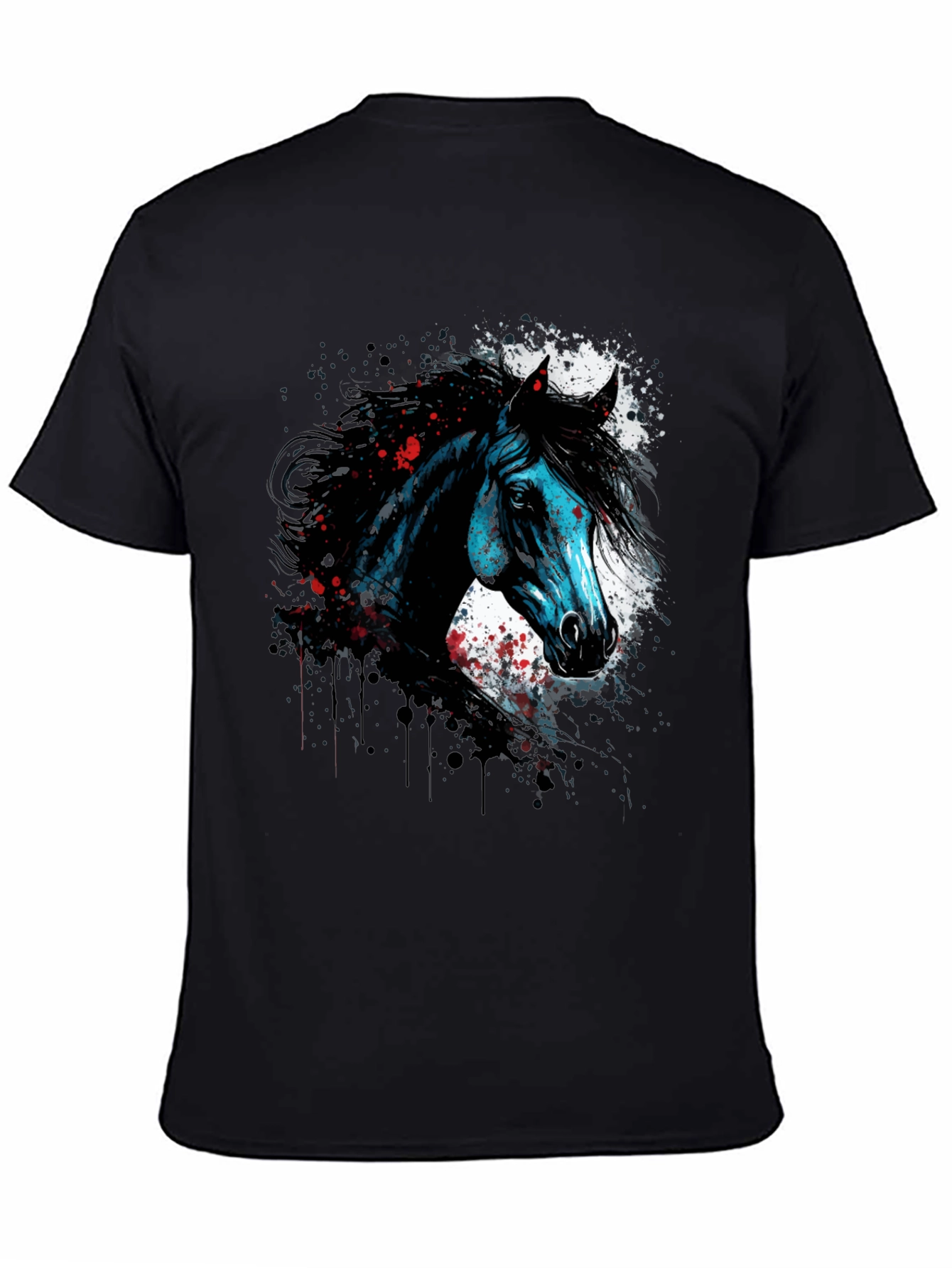 Black Horse Graphic Print T-Shirt, Men's Black Tee view 4