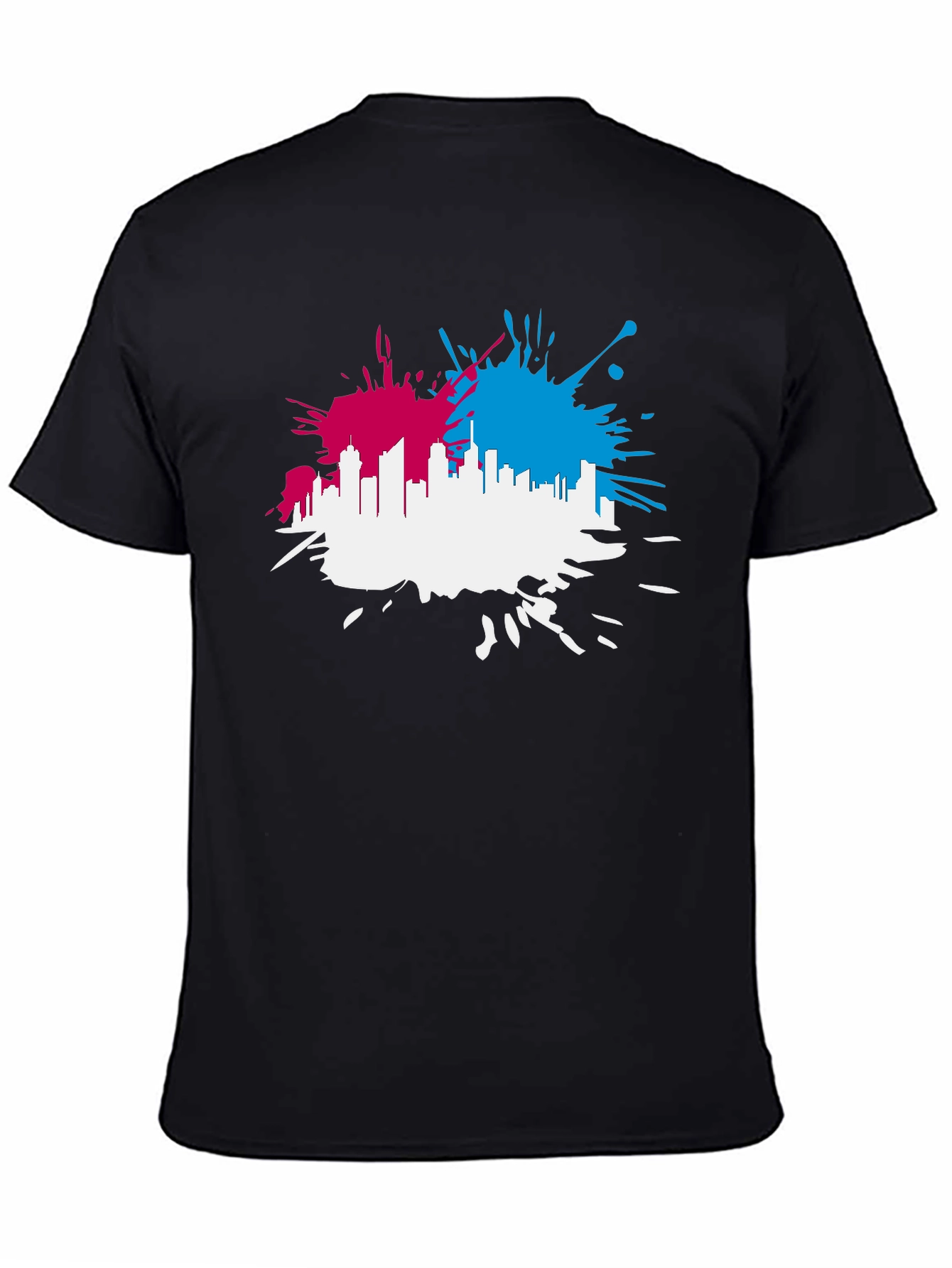 Black Cityscape Splash Men's Black T-Shirt view 4